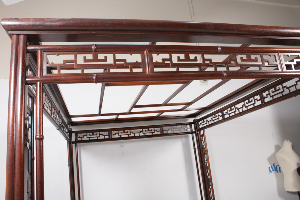 Chinese Wooden Queen Size Canopy Bed, Mid-Century