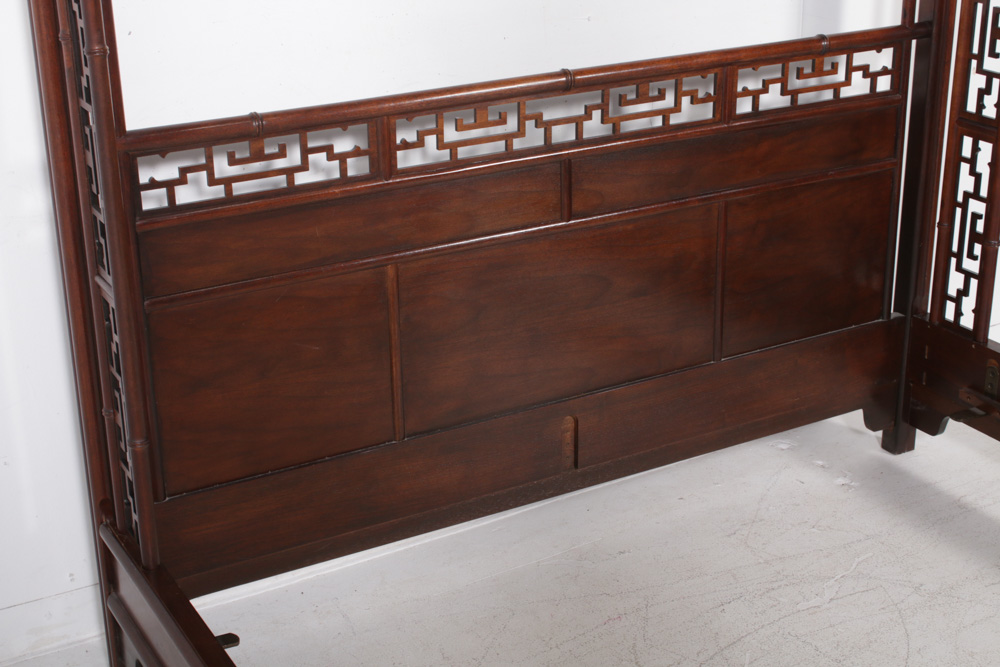 Chinese Wooden Queen Size Canopy Bed, Mid-Century