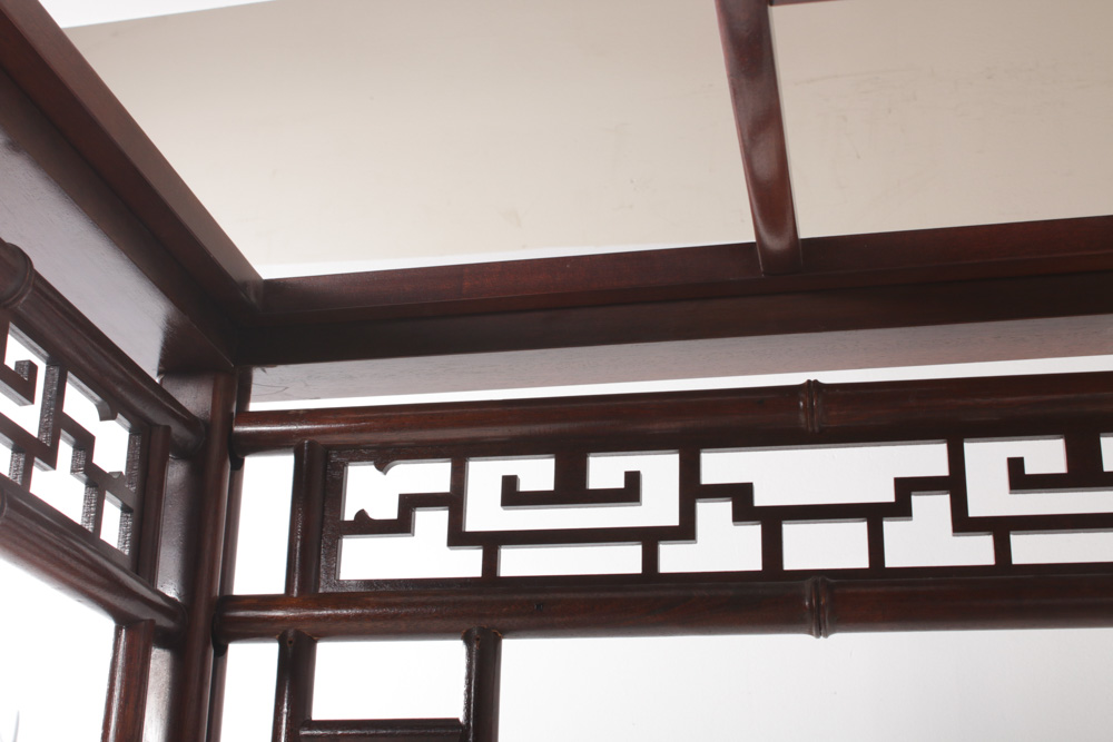 Chinese Wooden Queen Size Canopy Bed, Mid-Century