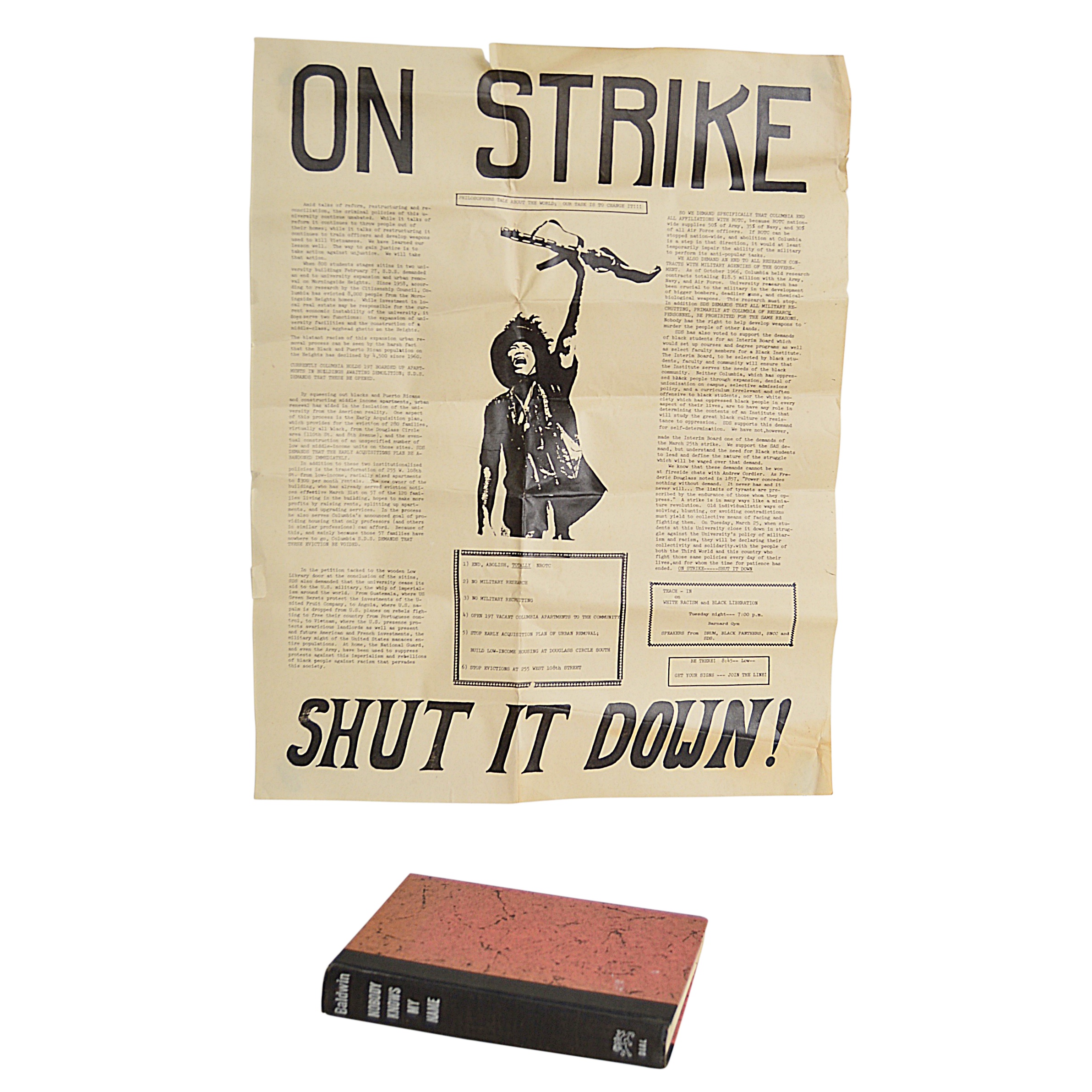 1960s SDS Columbia University Strike Poster +Baldwin's "Nobody Knows My Name"