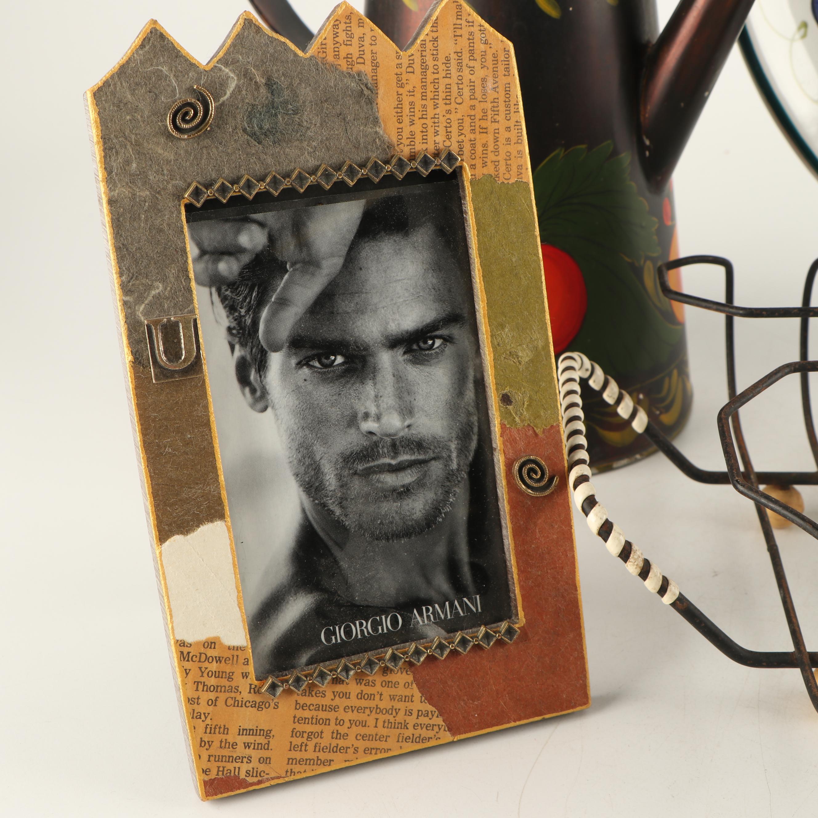 Tole Painted Pitcher with Vintage and Hand Crafted Decor