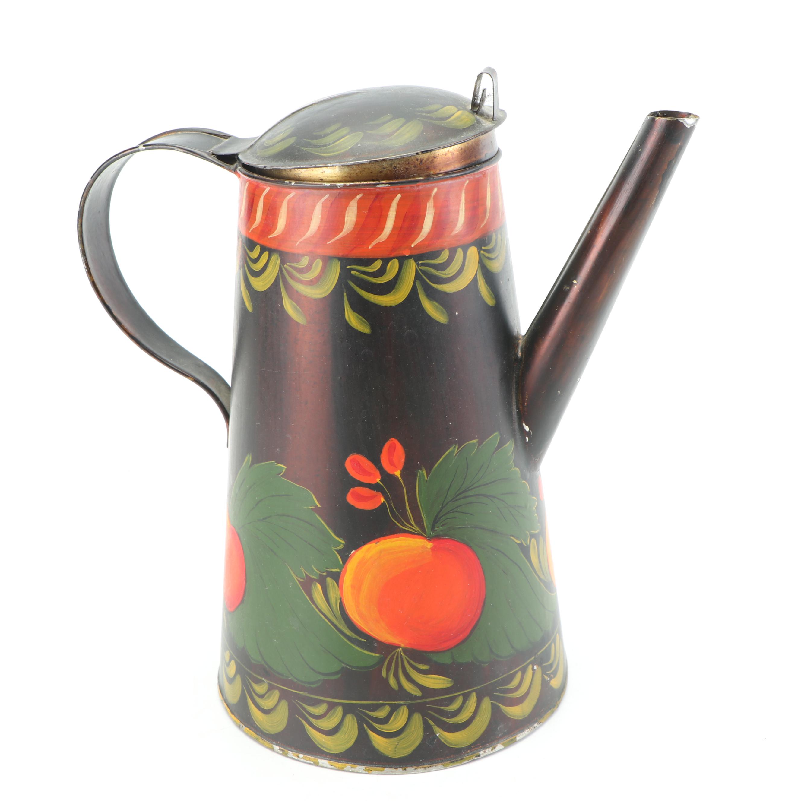Tole Painted Pitcher with Vintage and Hand Crafted Decor