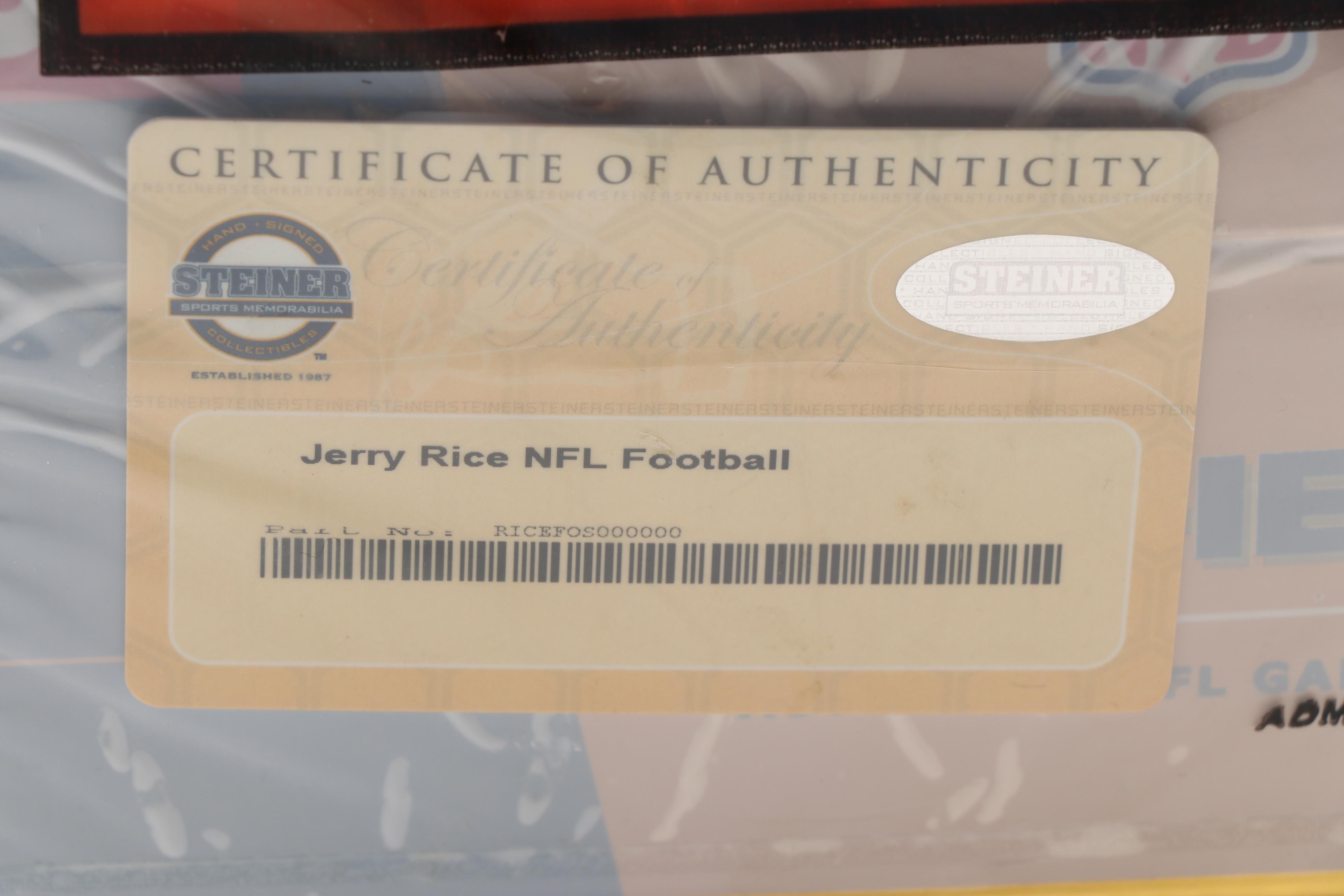 Jerry Rice Signed Wilson Football with Steiner Glass Display Case