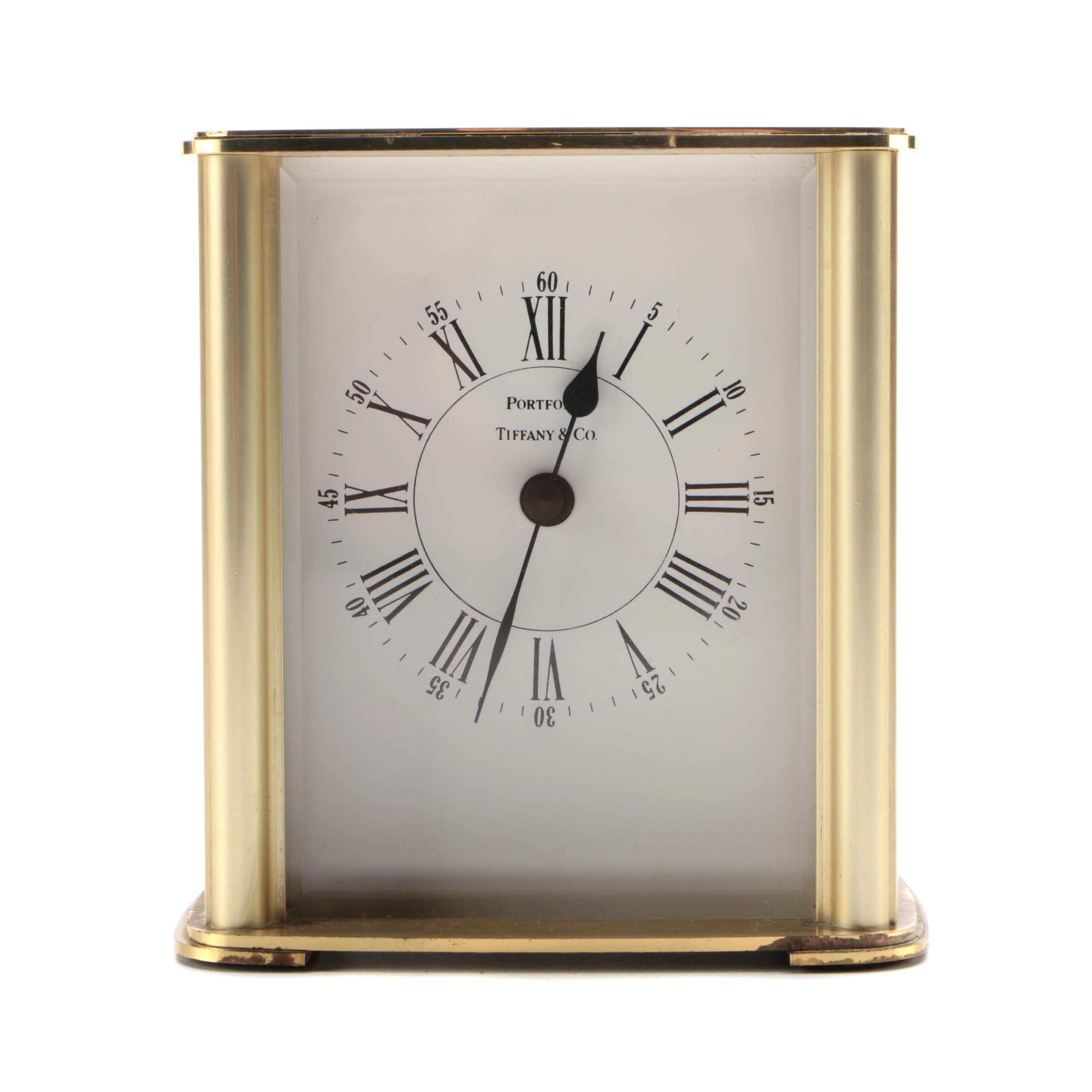 Tiffany & Co. Portfolio Gold Tone Metal Desk Clock, 1996