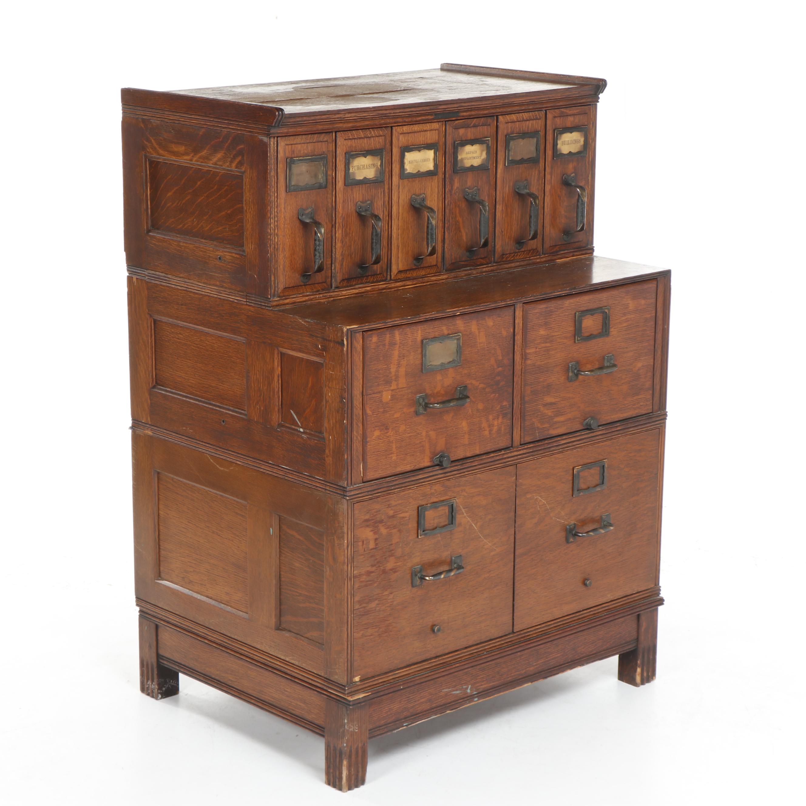 Antique Oak Office Filing Cabinet