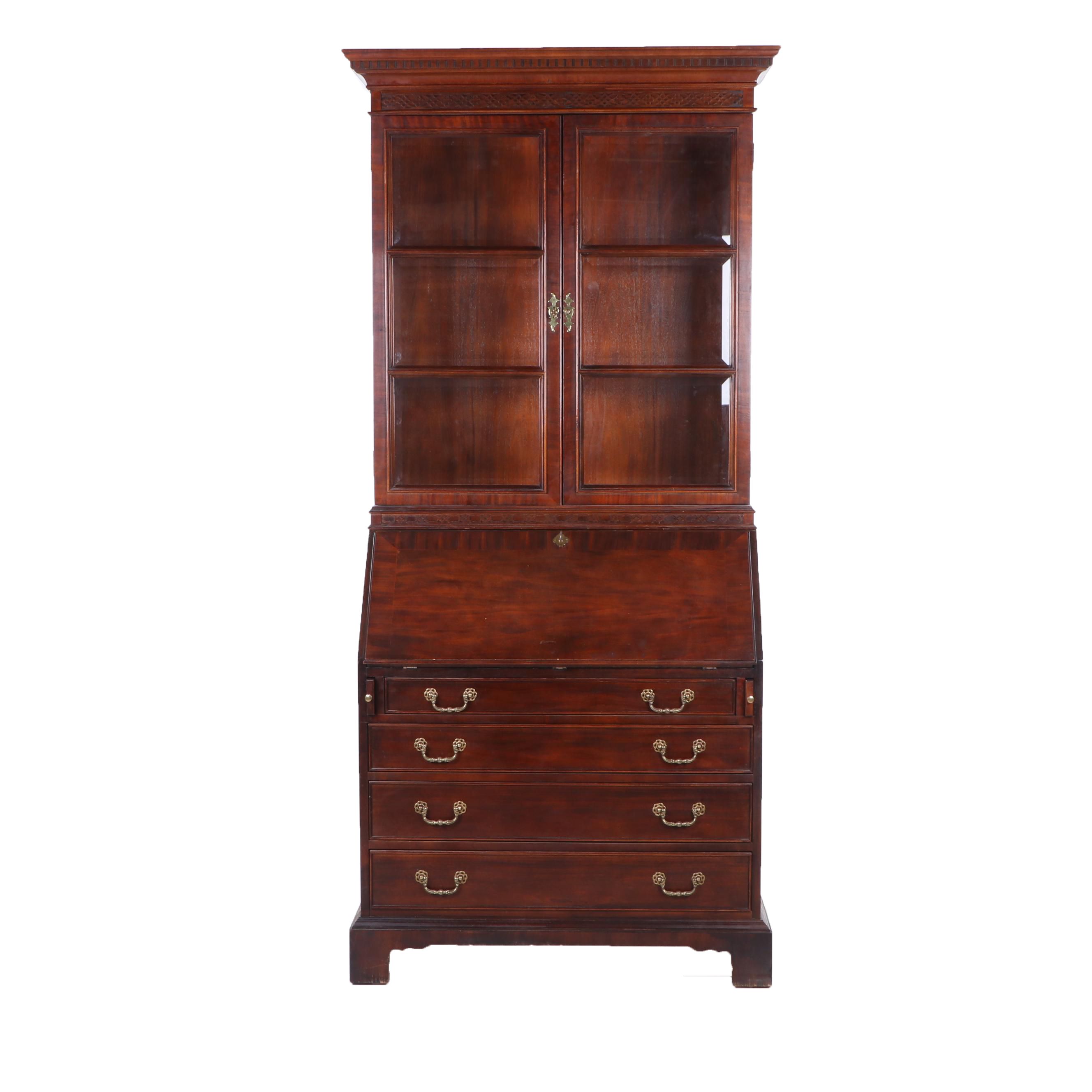 Century Furniture Mahogany Secretary Desk with Illuminated Hutch