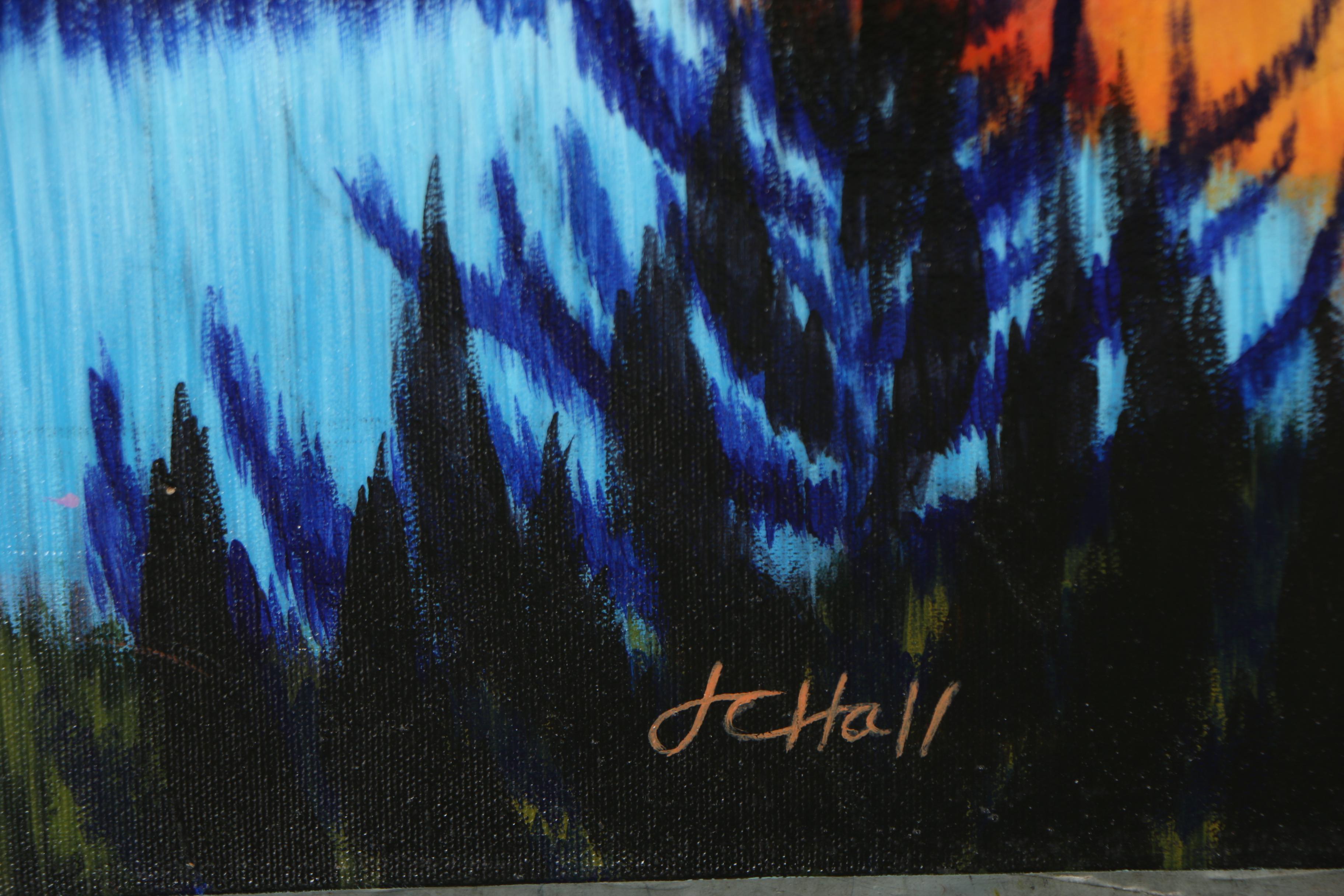 J.C. Hall Lineillist Landscape Acrylic Painting