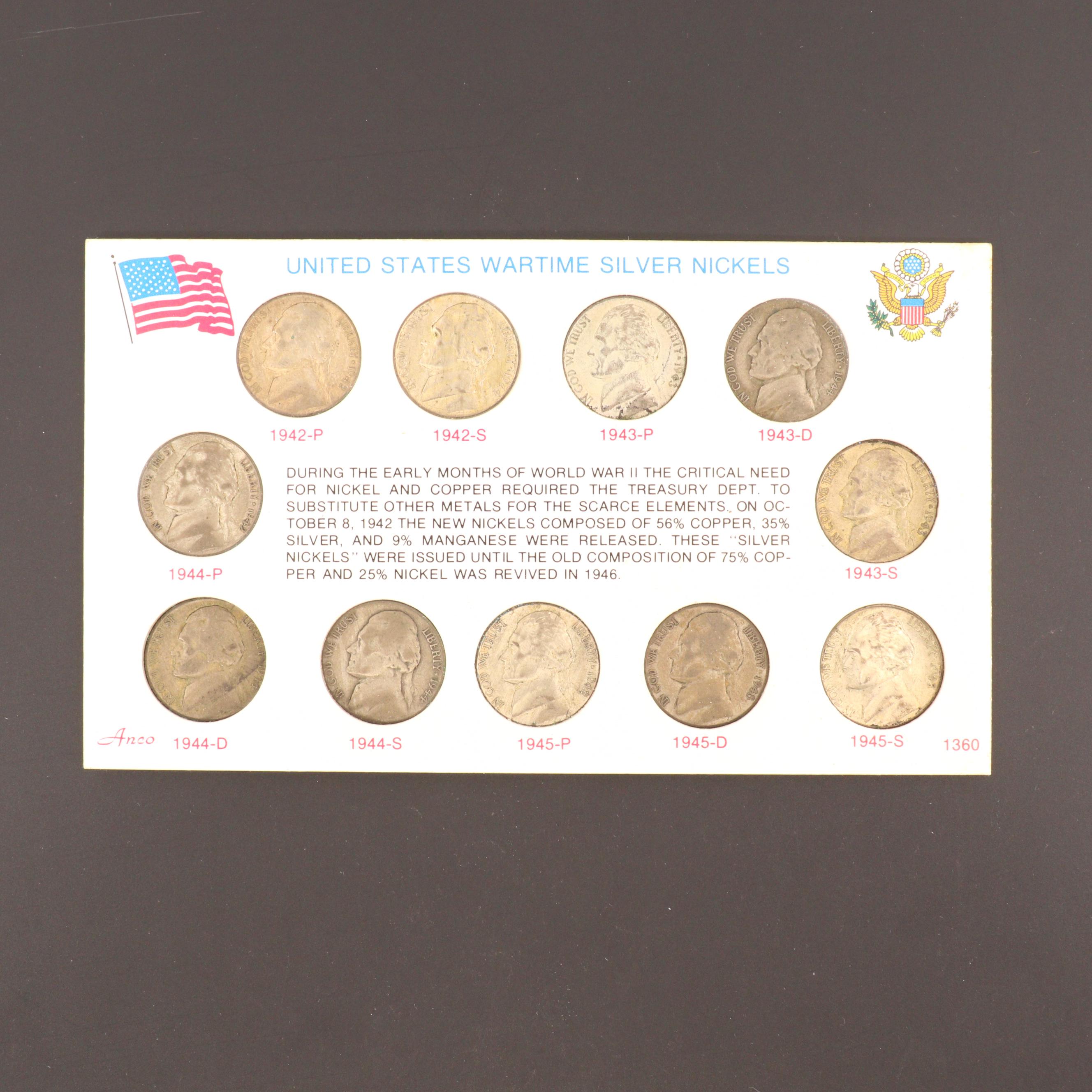 "United States Wartime Silver Nickels" Coin Set