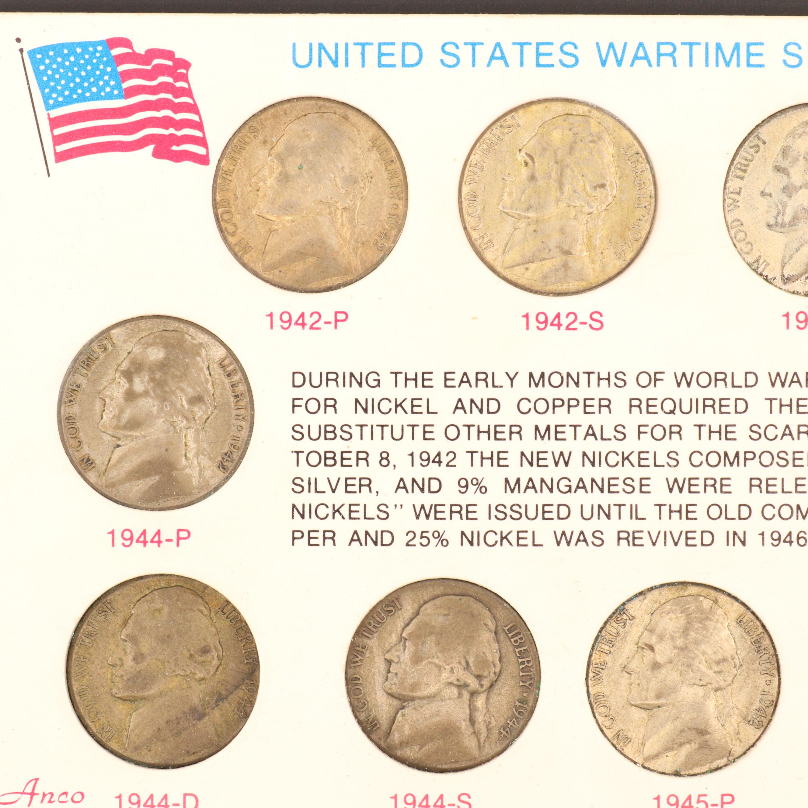 "United States Wartime Silver Nickels" Coin Set