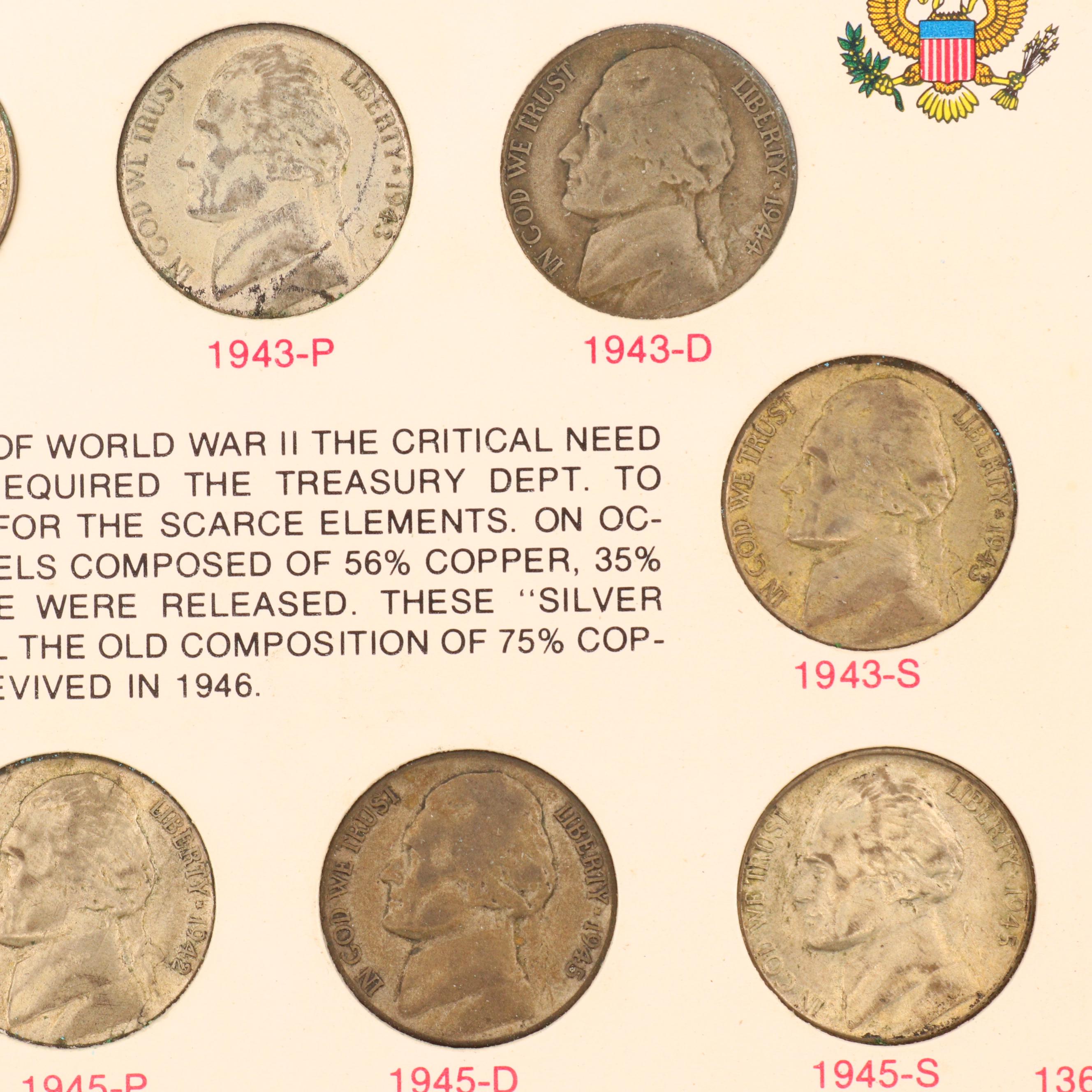 "United States Wartime Silver Nickels" Coin Set