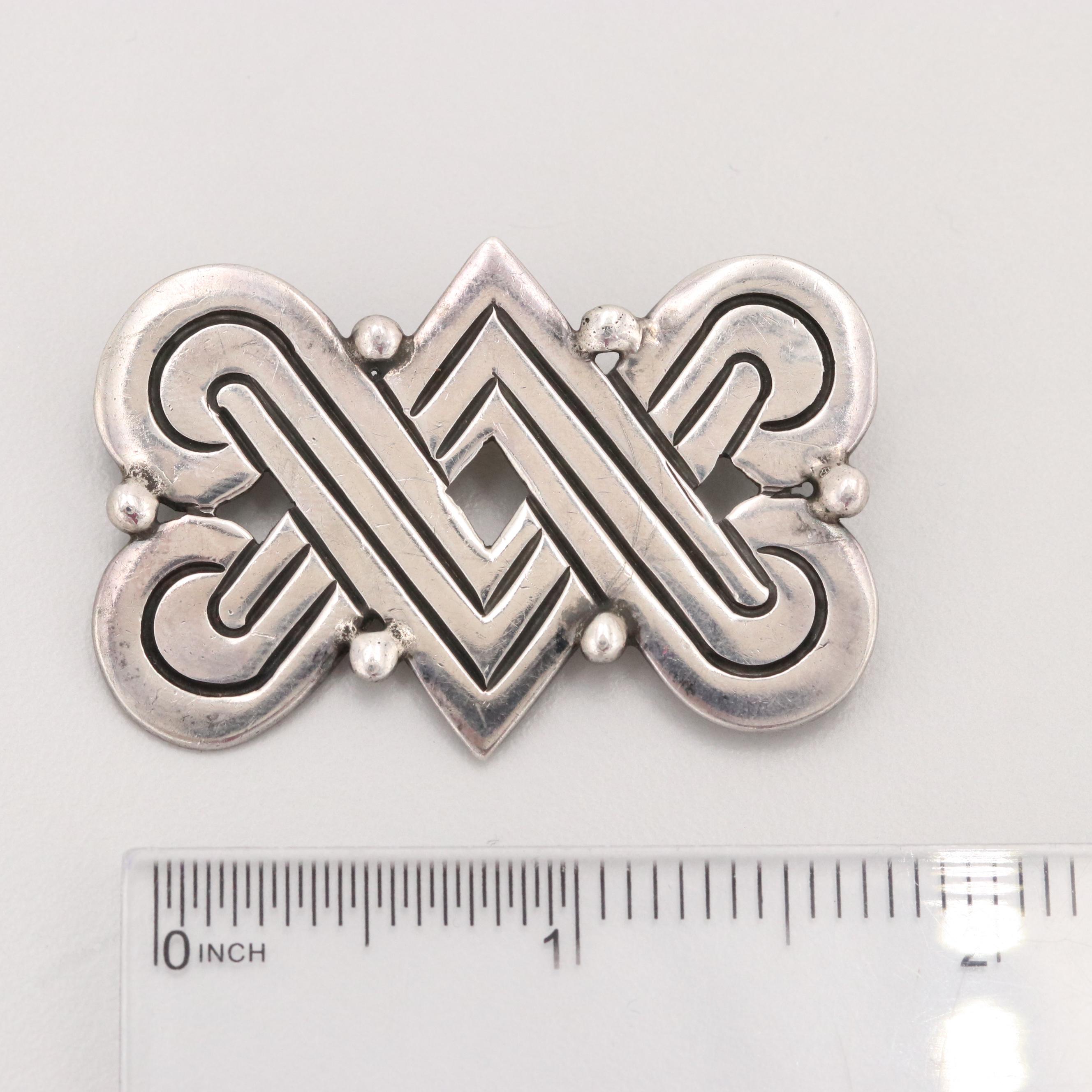 Circa 1940s Early Hector Aguilar 940 Silver Brooch from Taxco, Mexico