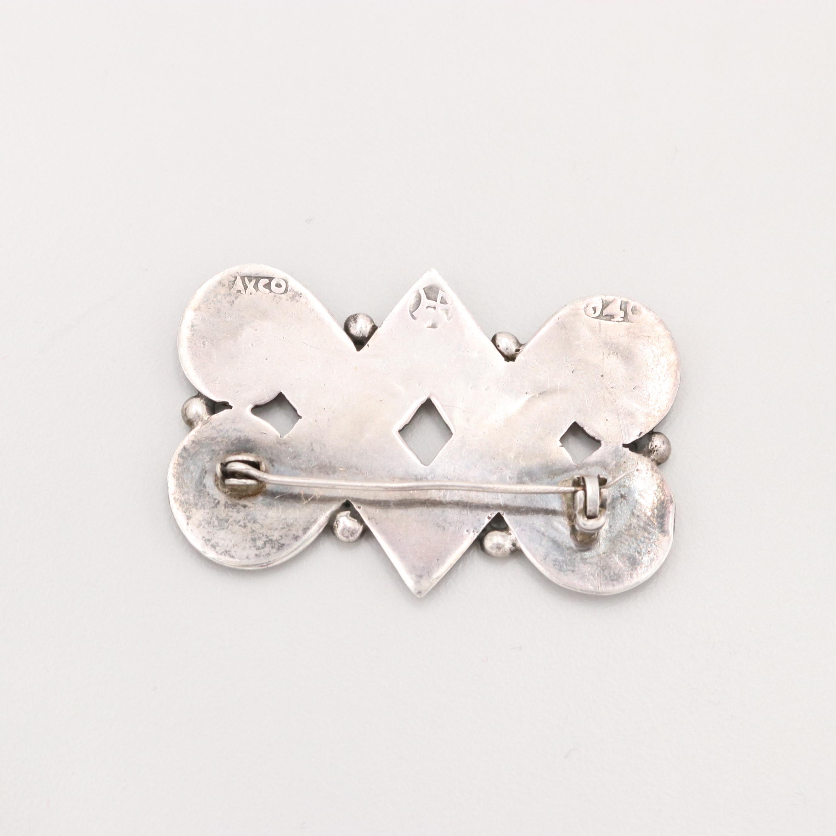 Circa 1940s Early Hector Aguilar 940 Silver Brooch from Taxco, Mexico
