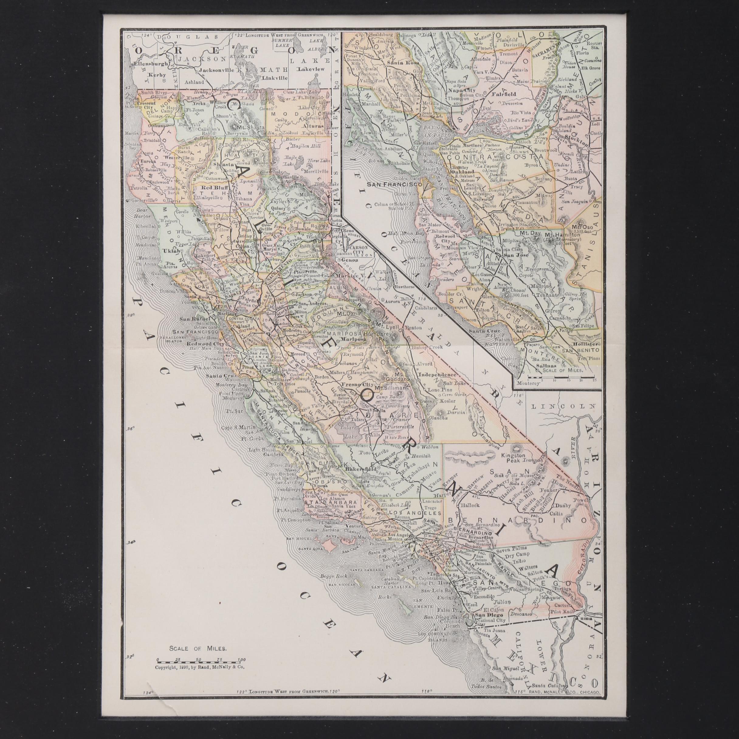 Antique Rand McNally Map of California