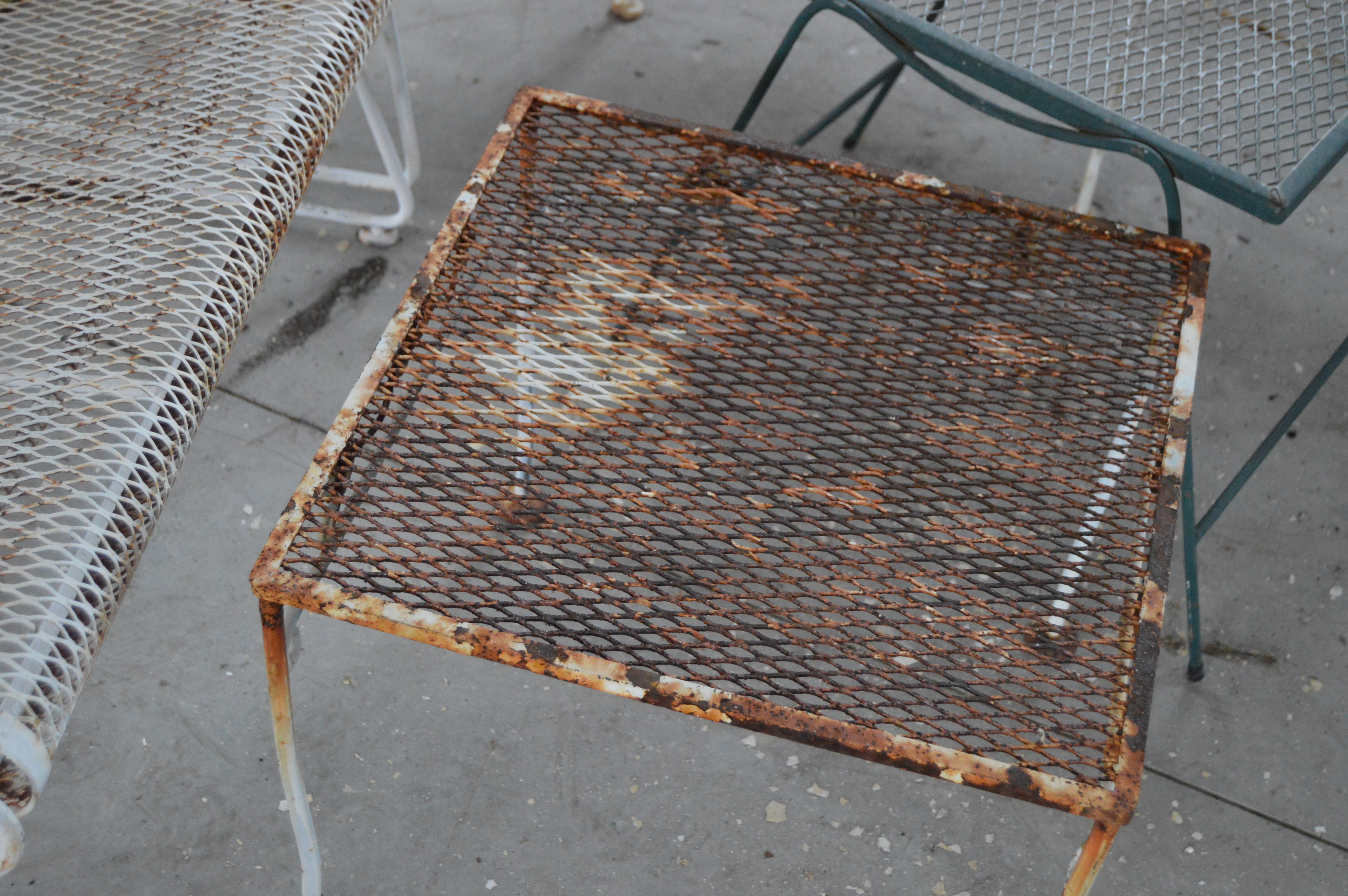 Vintage Metal Outdoor Furniture with Round Table, Settees, Side Tables