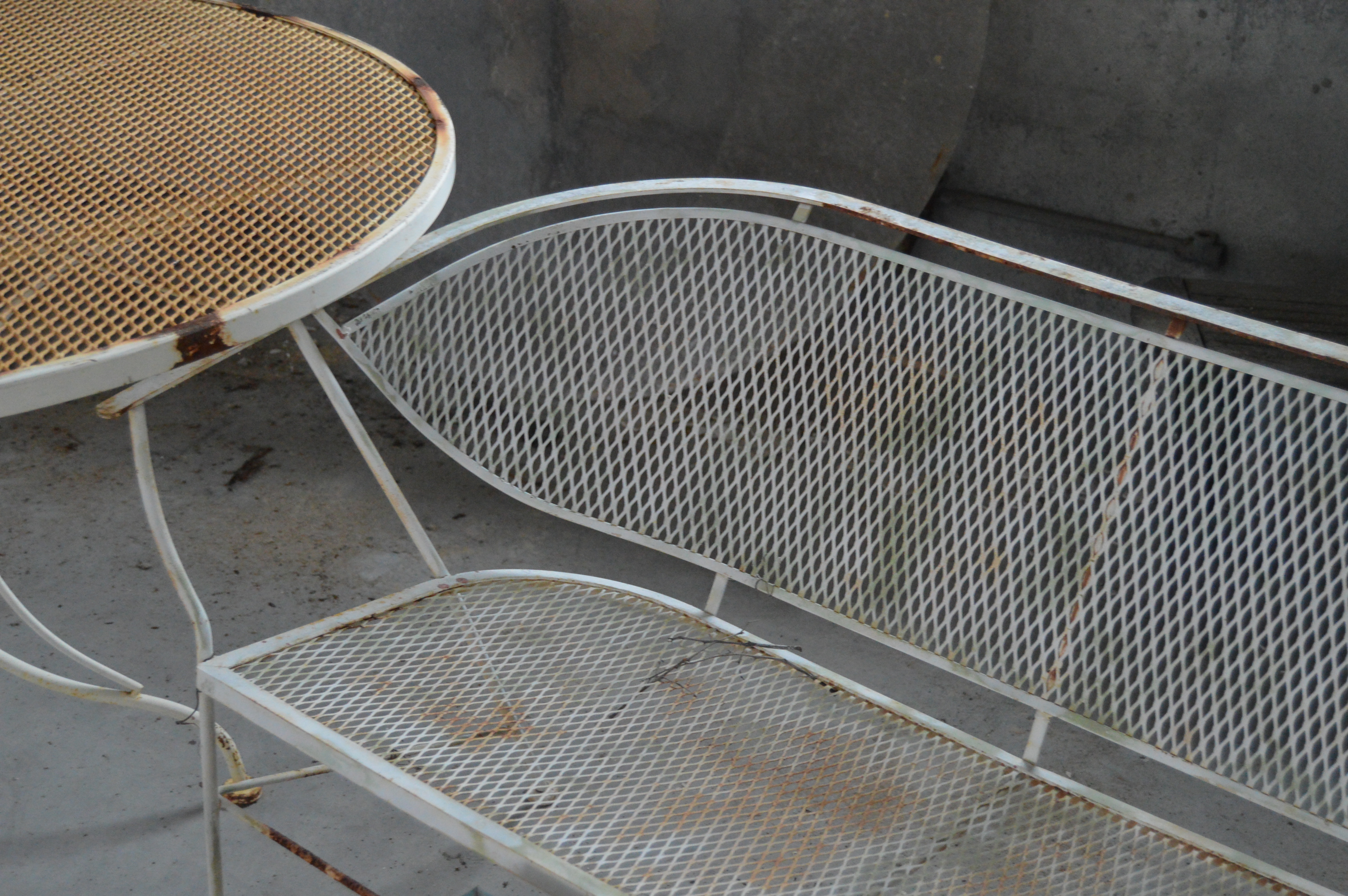 Vintage Metal Outdoor Furniture with Round Table, Settees, Side Tables