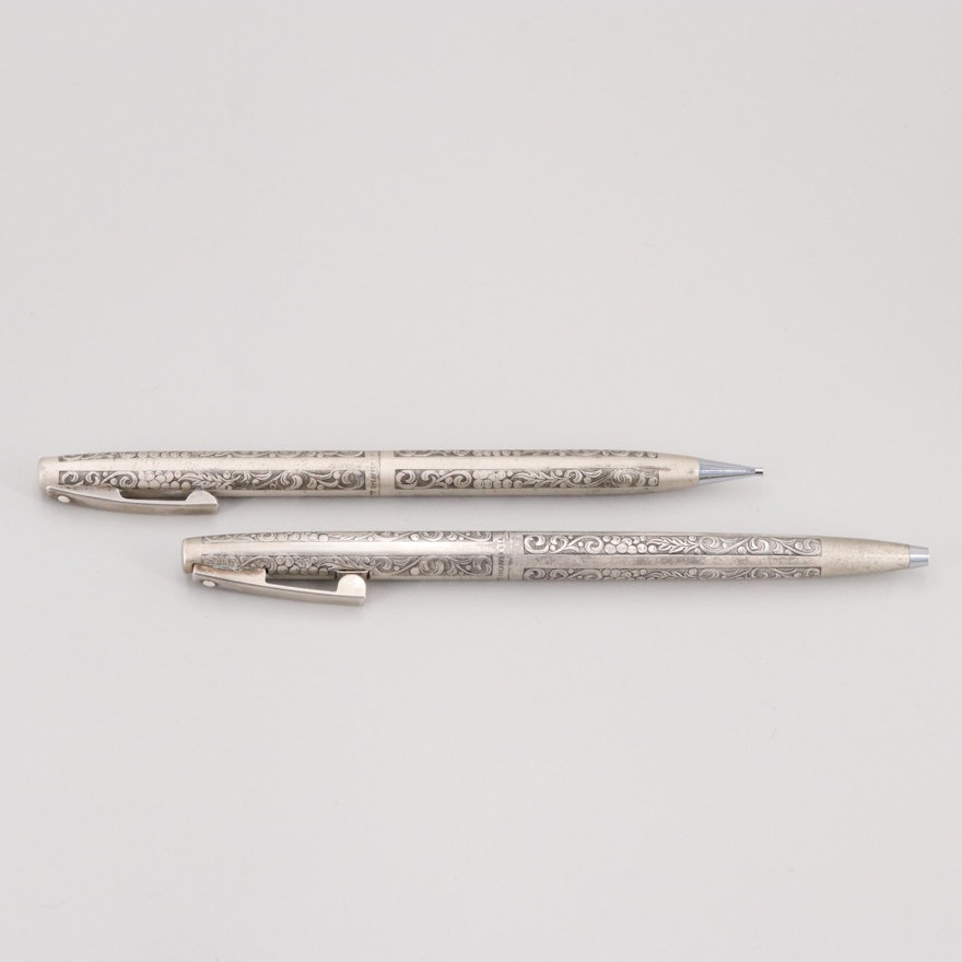 Vintage Sheaffer White Dot Sterling Silver Pen and Pencil Set