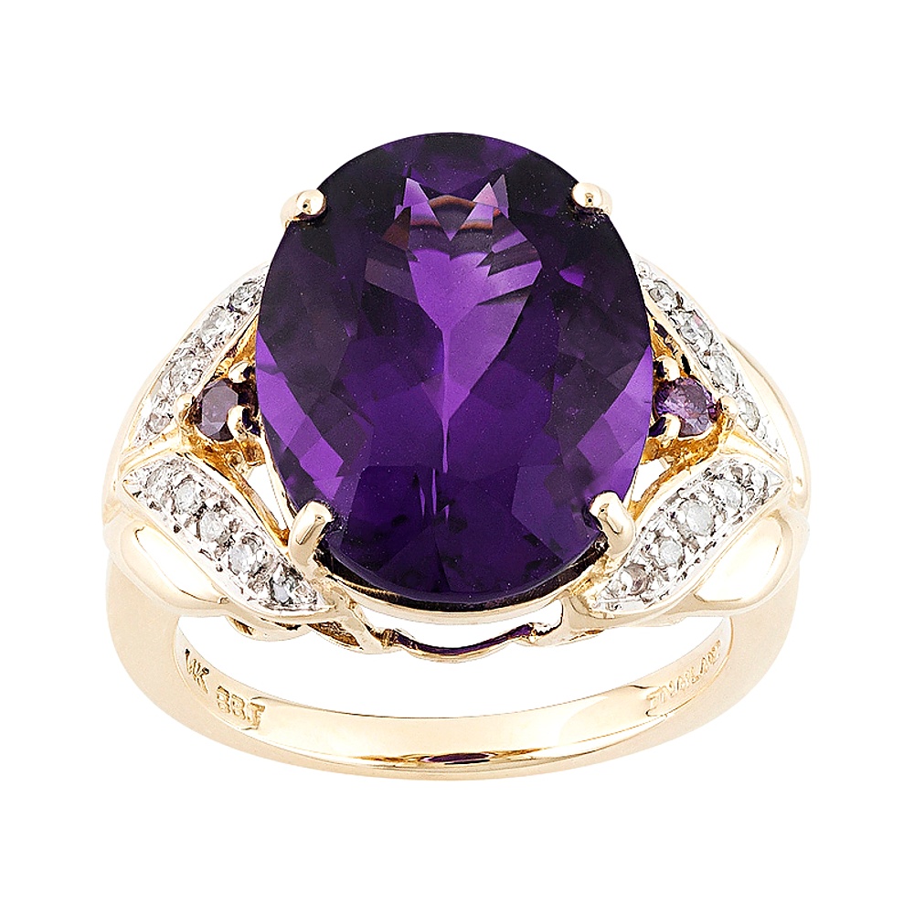 14K Yellow Gold Amethyst and Diamond Ring