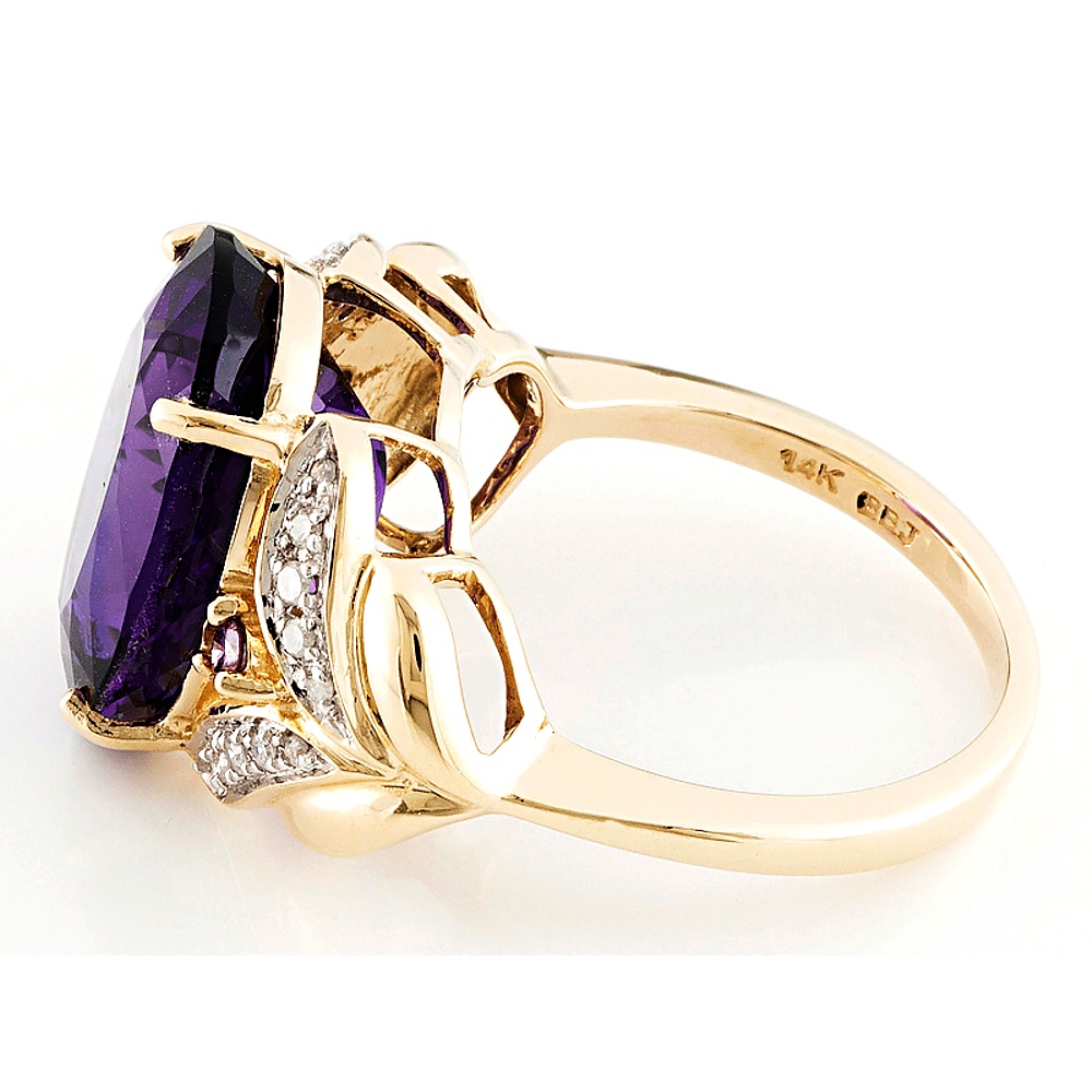 14K Yellow Gold Amethyst and Diamond Ring