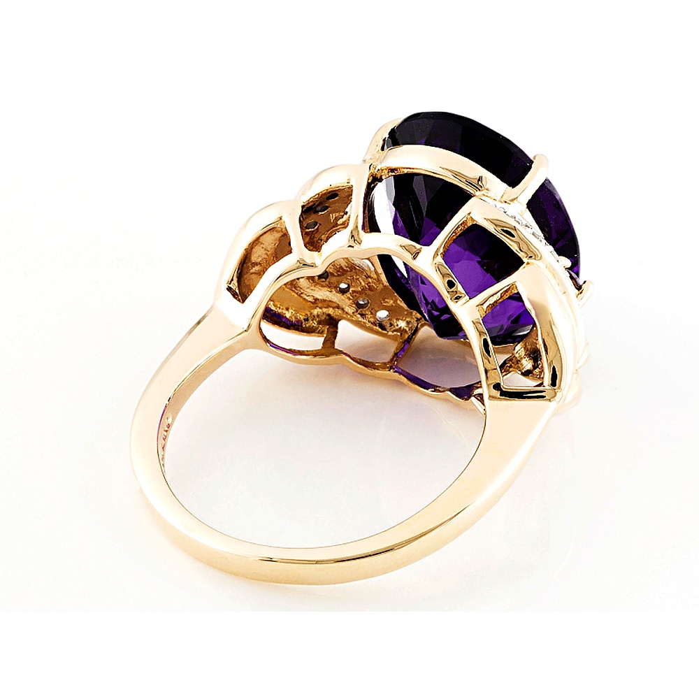 14K Yellow Gold Amethyst and Diamond Ring