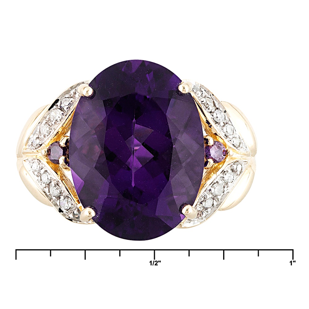 14K Yellow Gold Amethyst and Diamond Ring