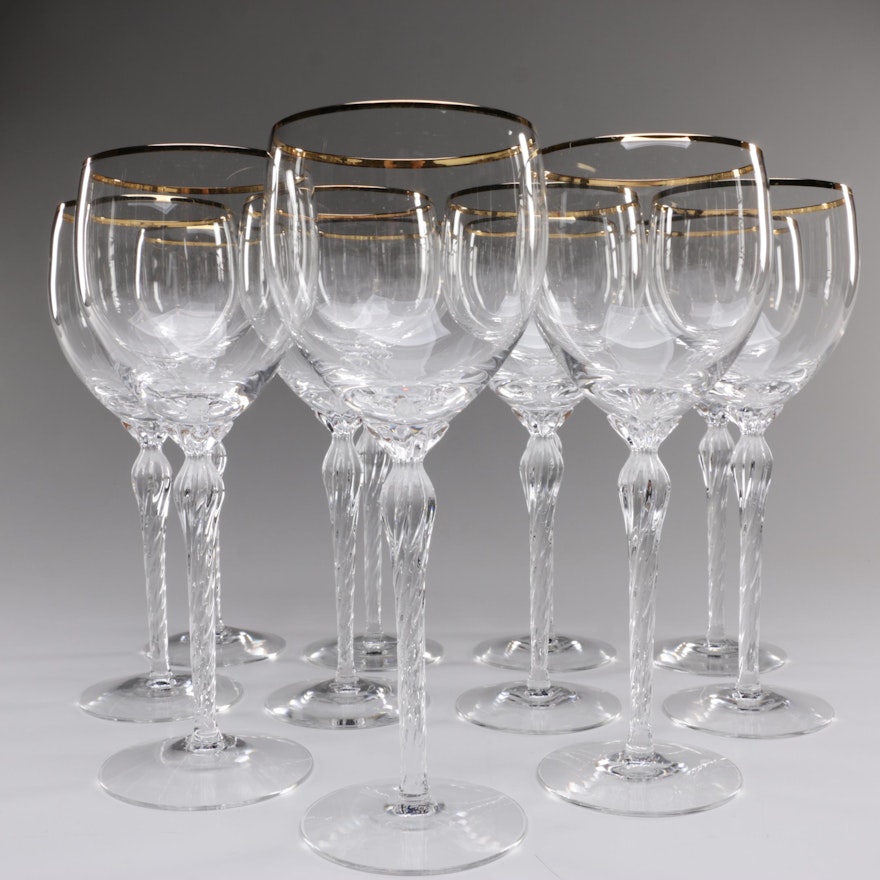 Lenox Gold Rim "Monroe" Crystal Wine Glasses, Late 20th/Early 21st Century