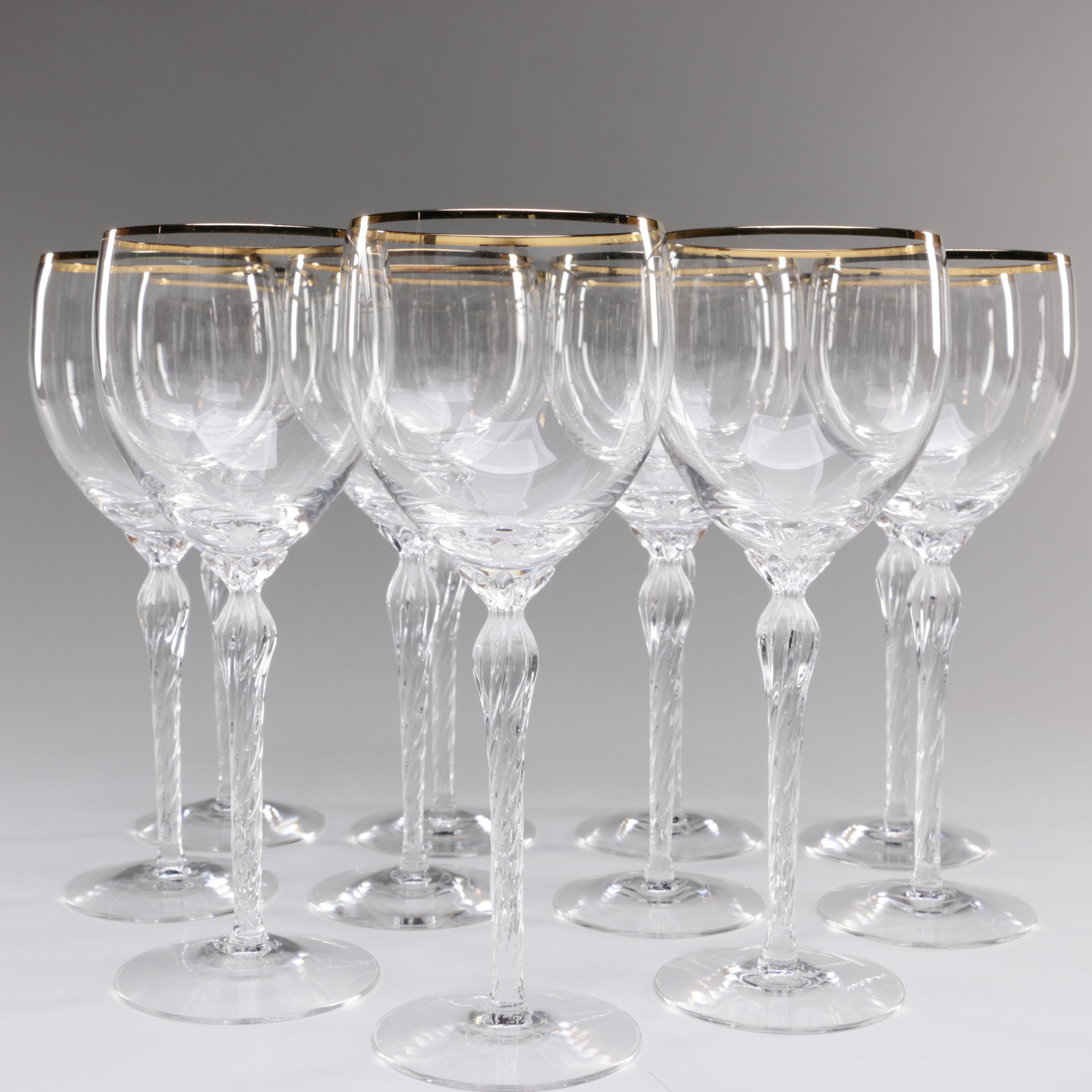 Lenox Gold Rim "Monroe" Crystal Wine Glasses, Late 20th/Early 21st Century
