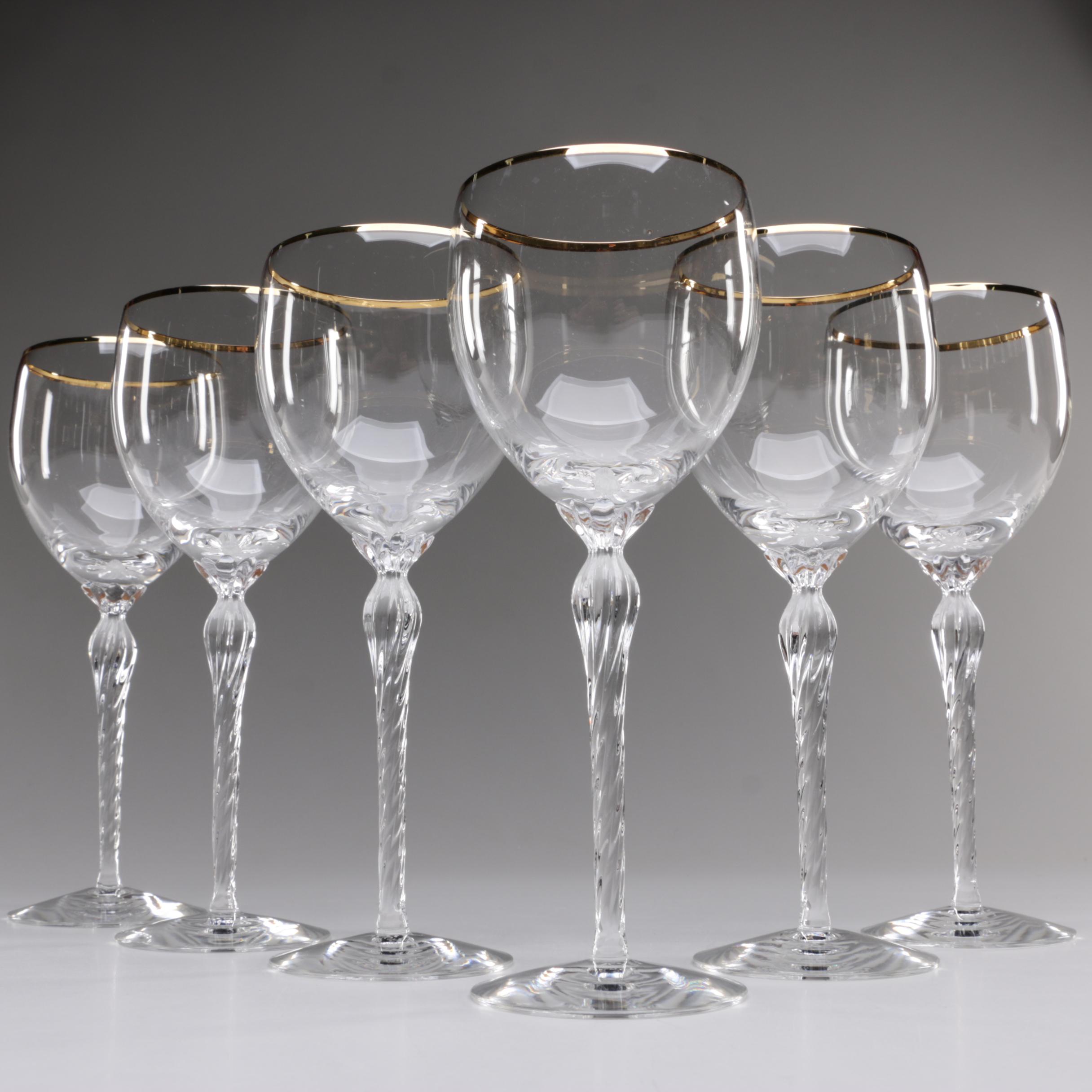 Lenox Gold Rim "Monroe" Crystal Wine Glasses, Late 20th/Early 21st Century
