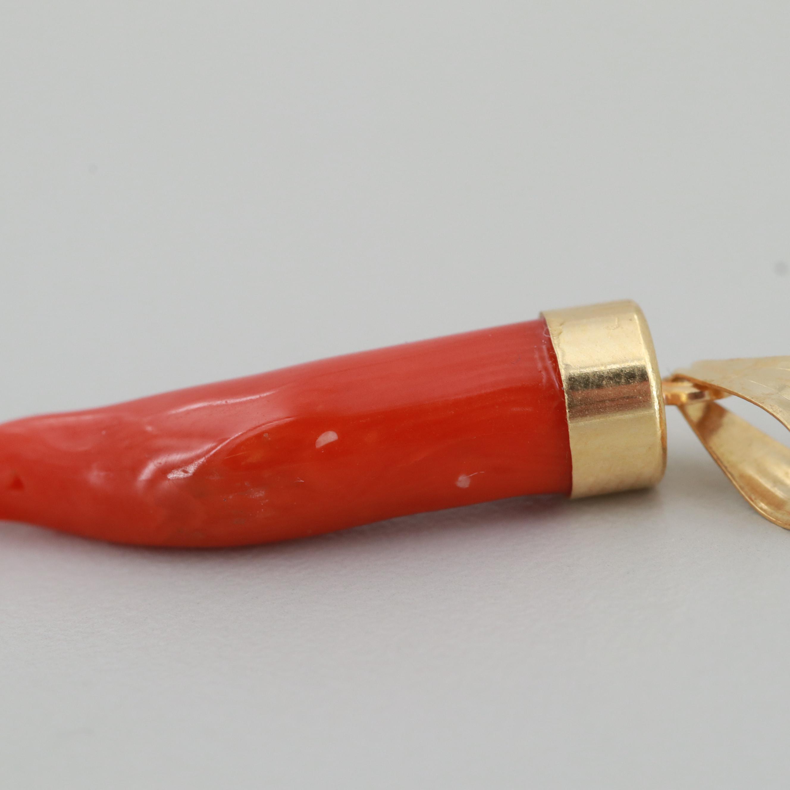 18K Yellow Gold Coral Cornicello Pendant