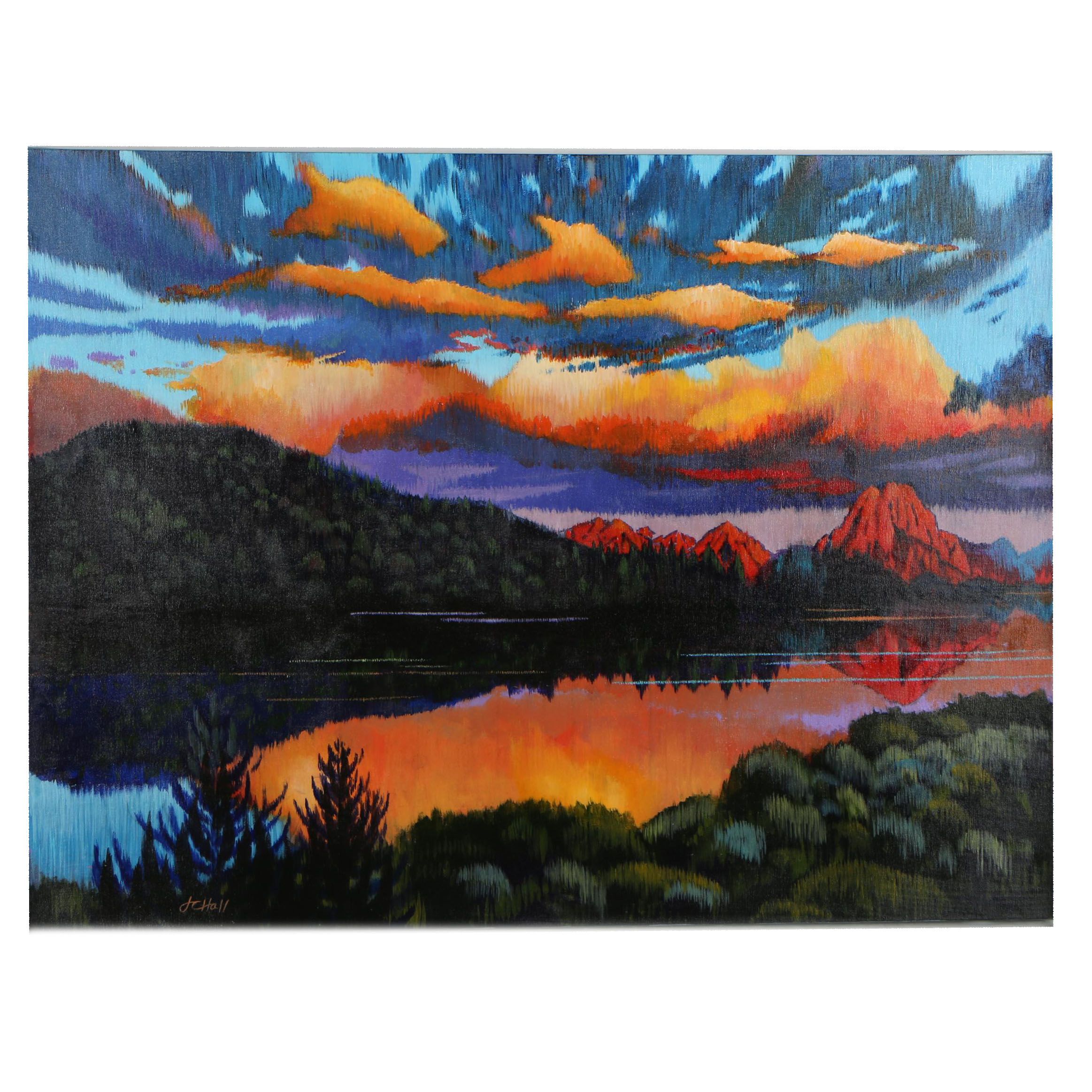 J.C. Hall Lineillist Landscape Acrylic Painting