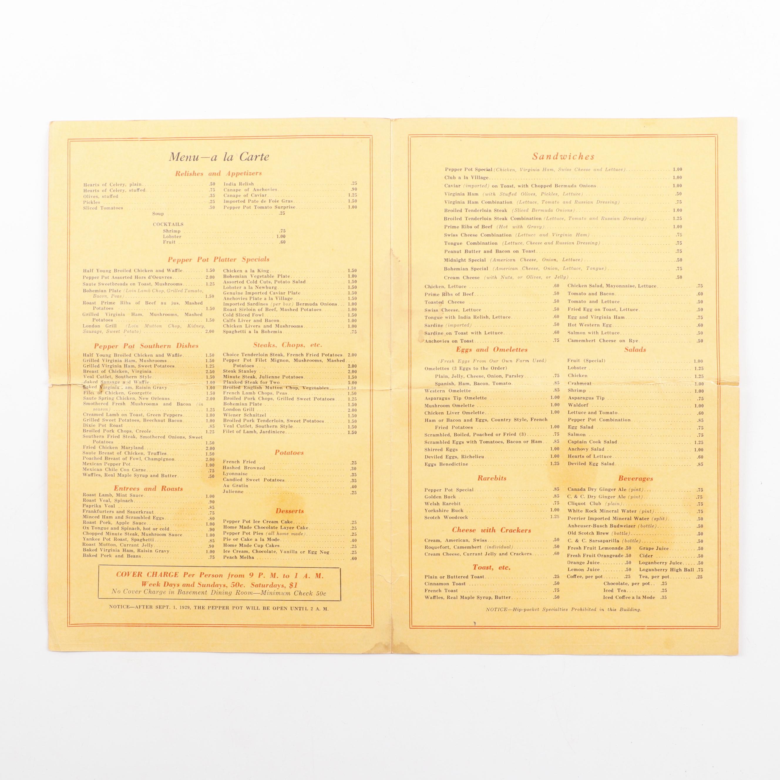 "The Pepper Pot" Art Deco Menu