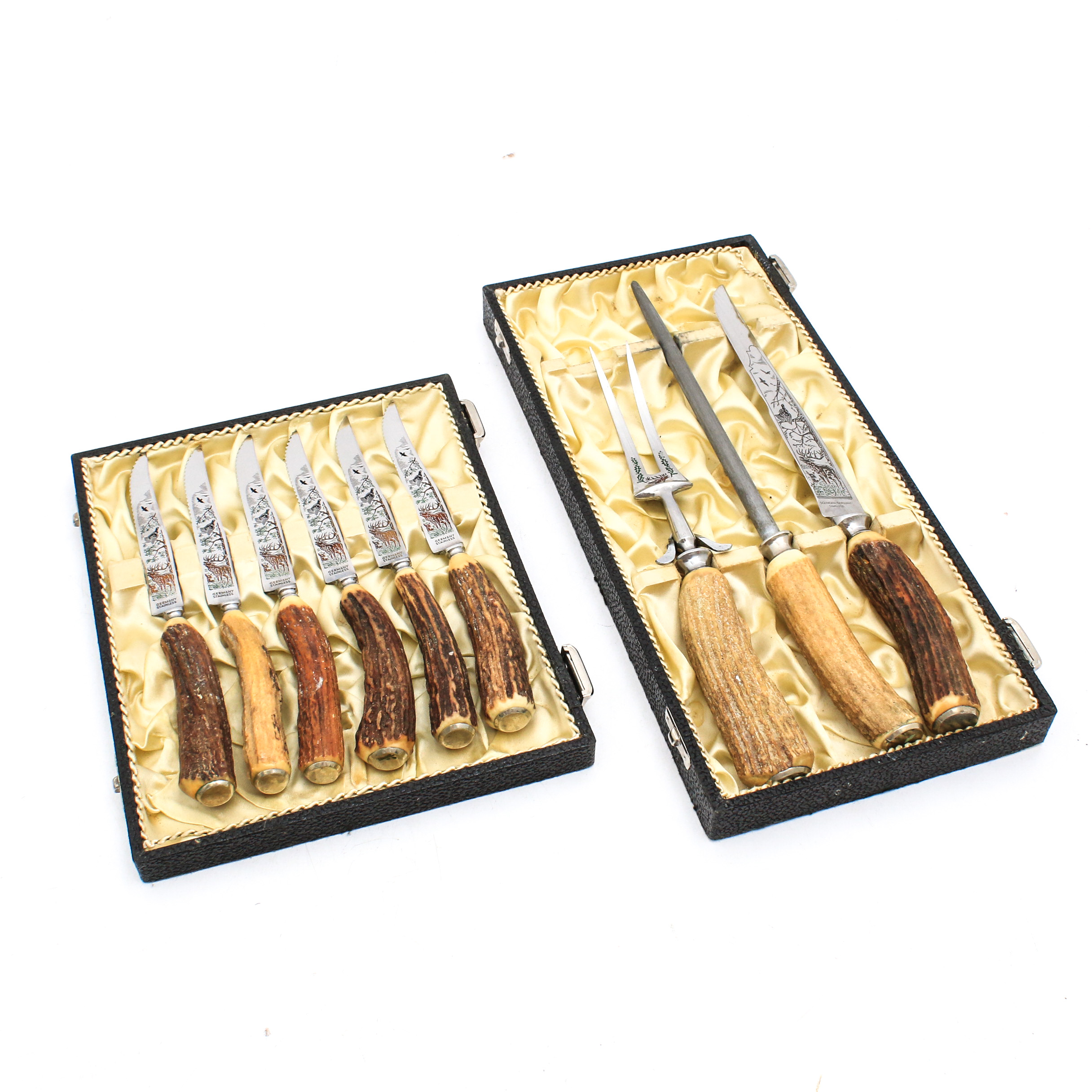 Anton Wingen Solingen Germany Rostfrei Steak Knives and Carving Set