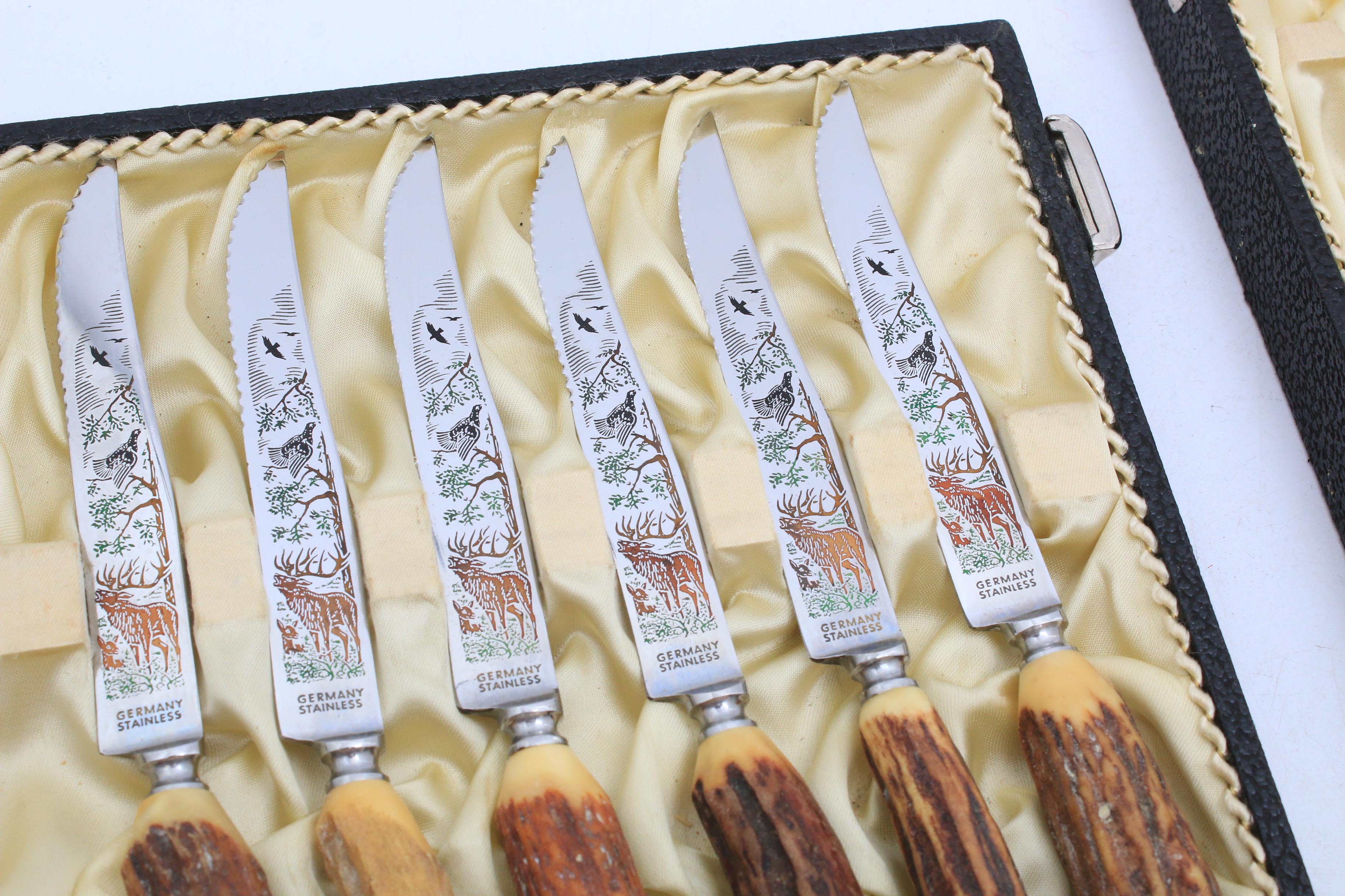 Anton Wingen Solingen Germany Rostfrei Steak Knives and Carving Set