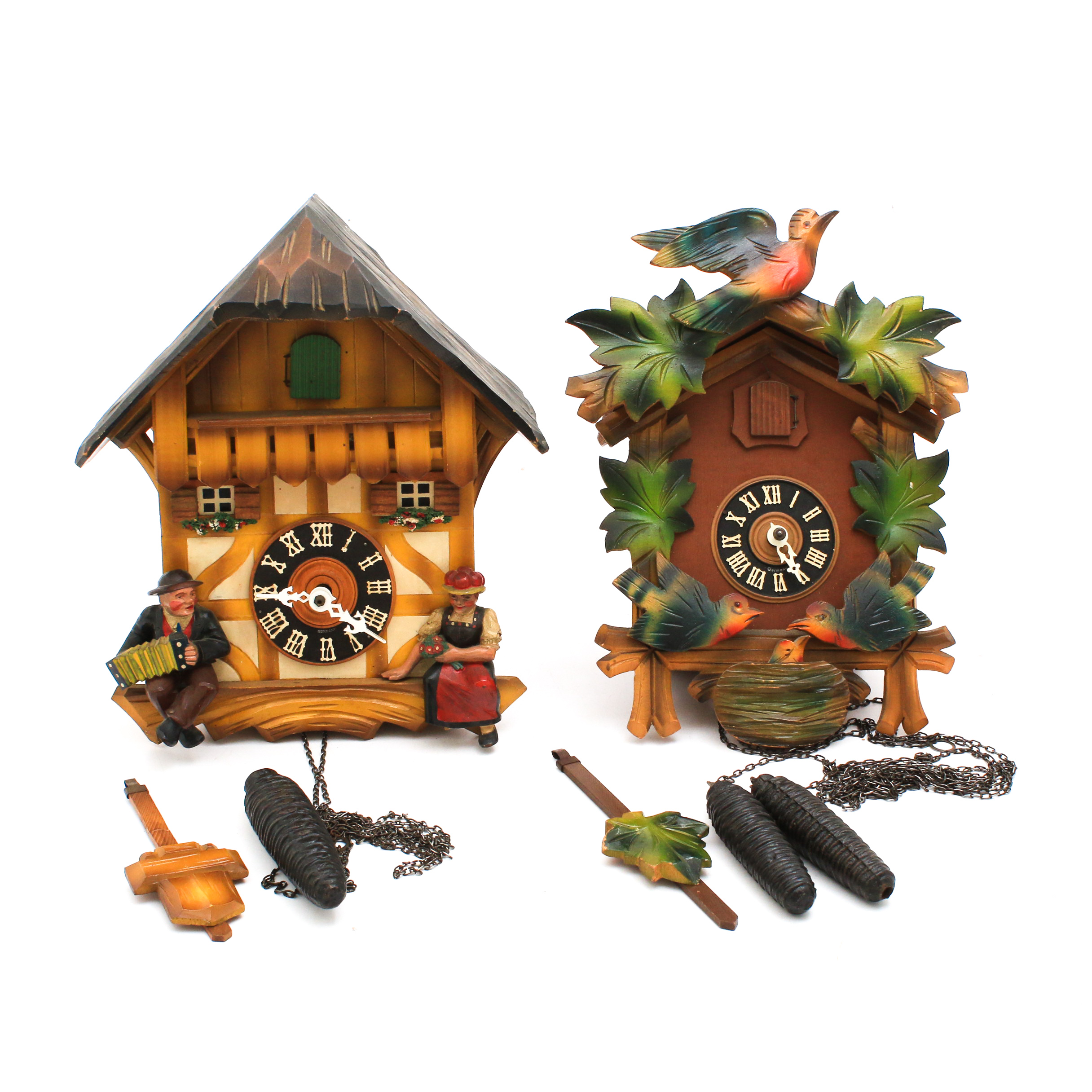 German Eduard Herr Sohne Regula Carved Wood Cuckoo Clocks, Vintage EBTH