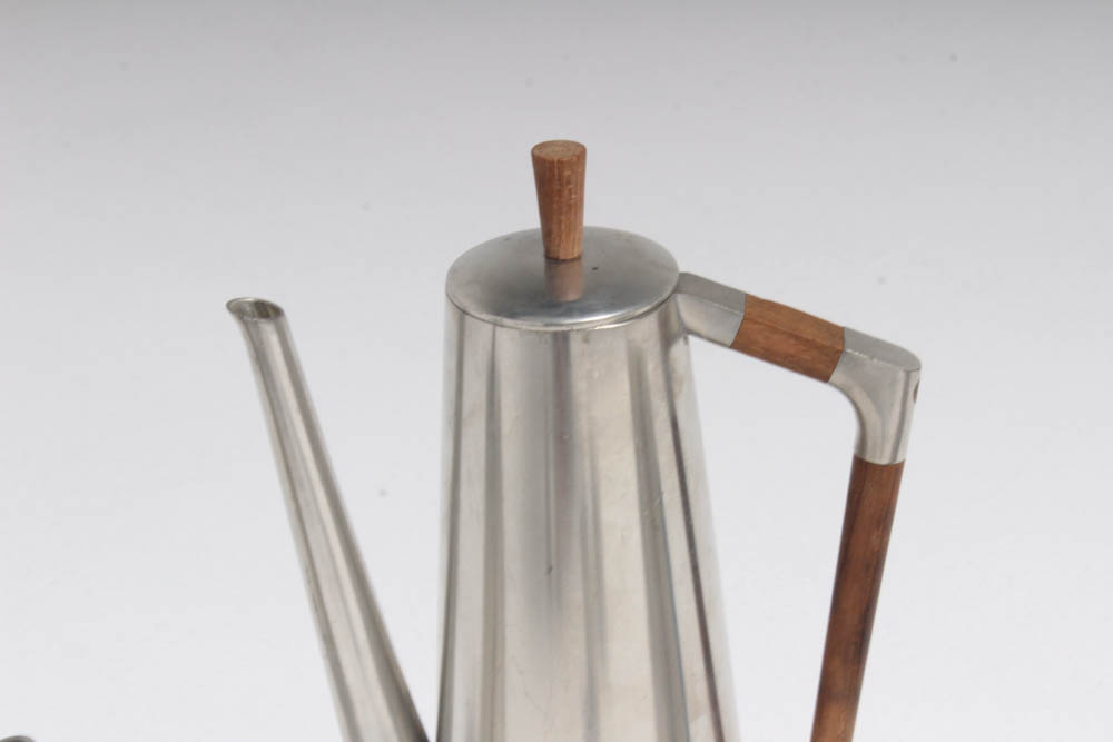 Royal Holland Pewter Coffee and Tea Service with Teak Accents