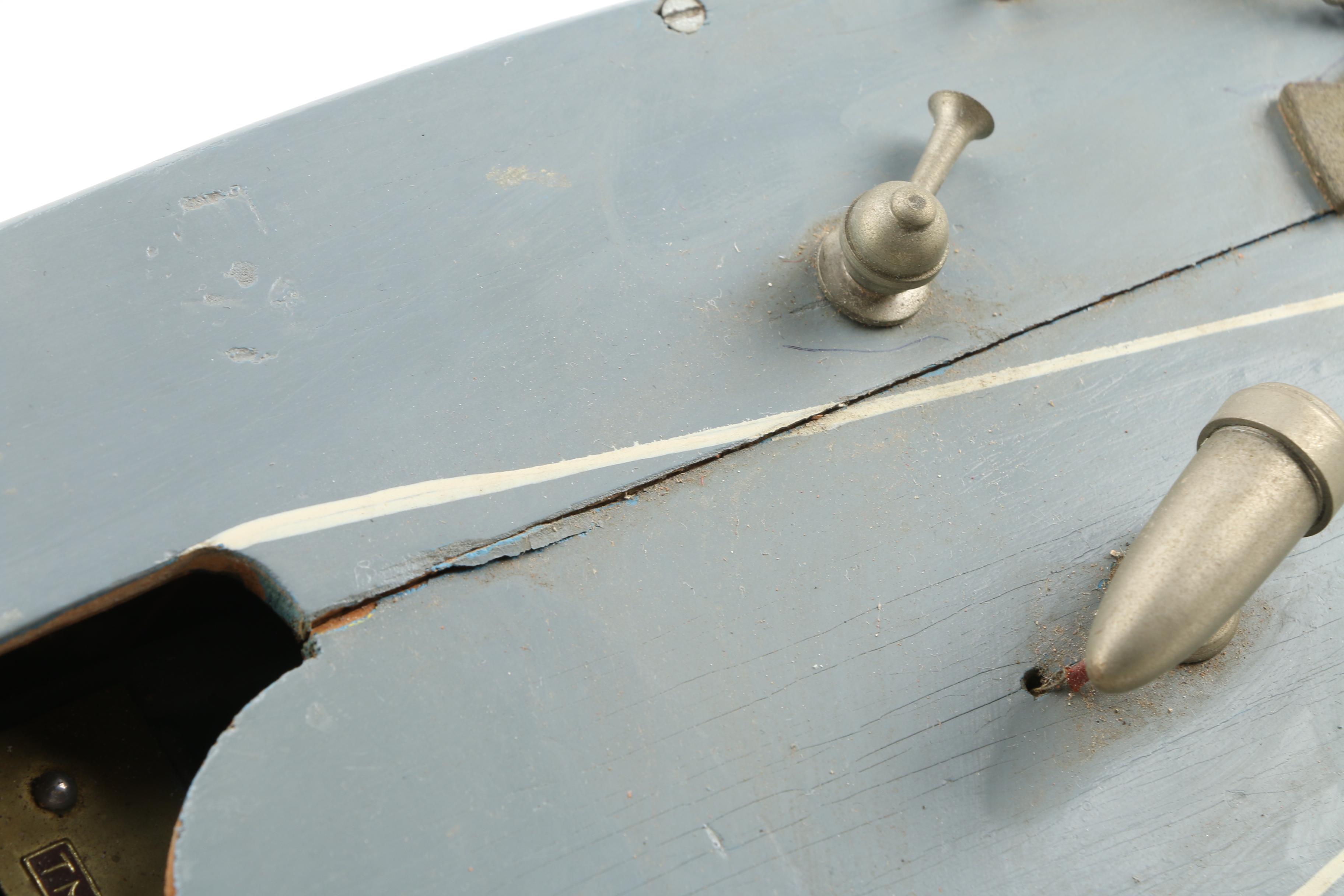 Painted Wooden Battery Operated Torpedo Boat, Mid 20th Century