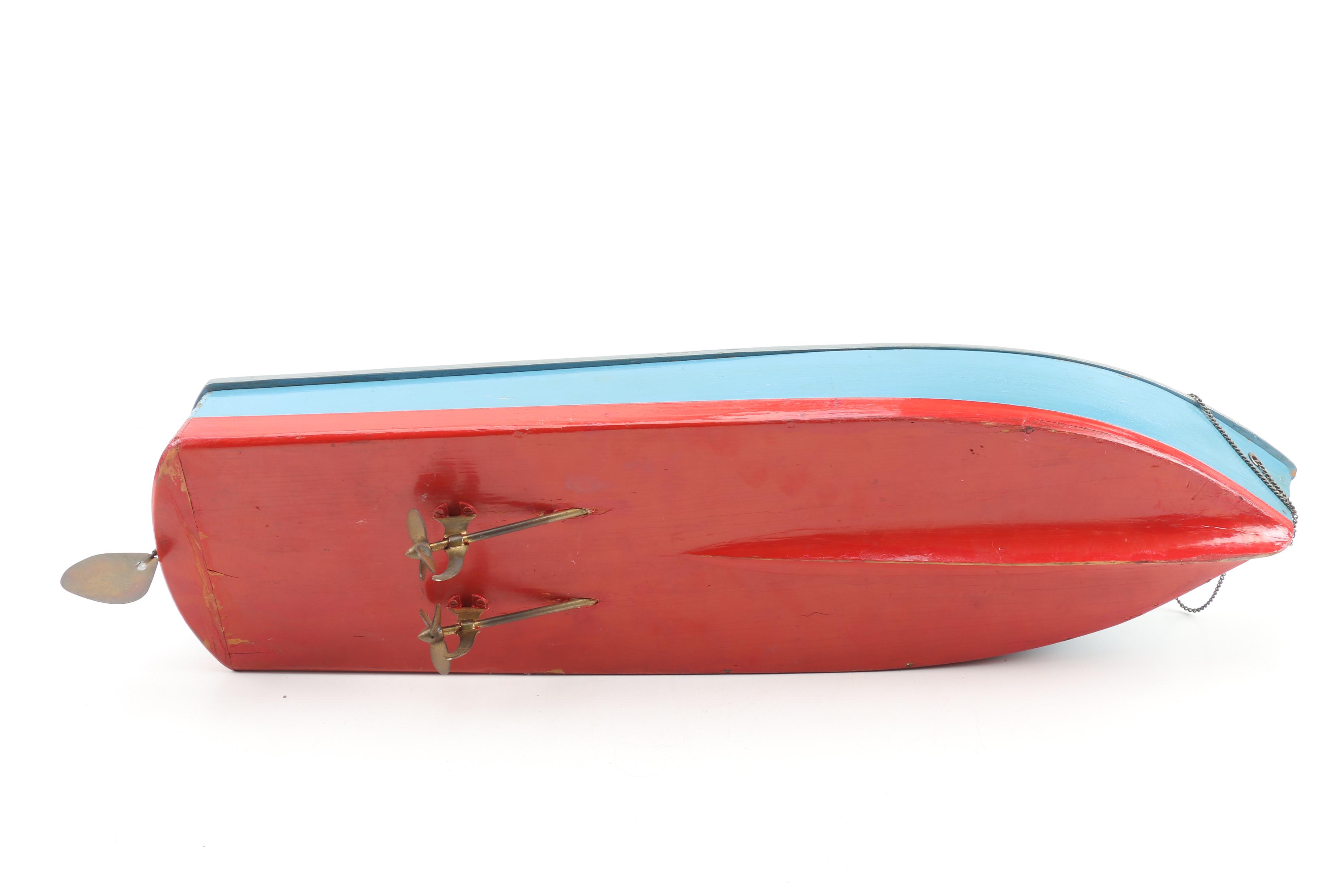 Painted Wooden Battery Operated Torpedo Boat, Mid 20th Century