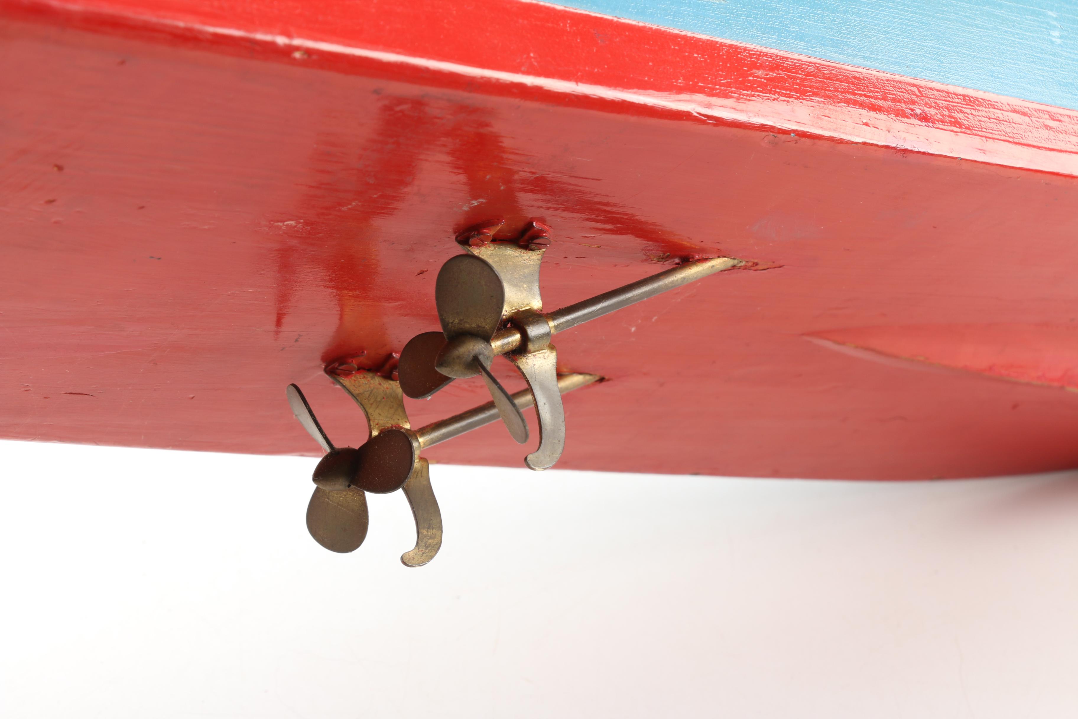 Painted Wooden Battery Operated Torpedo Boat, Mid 20th Century