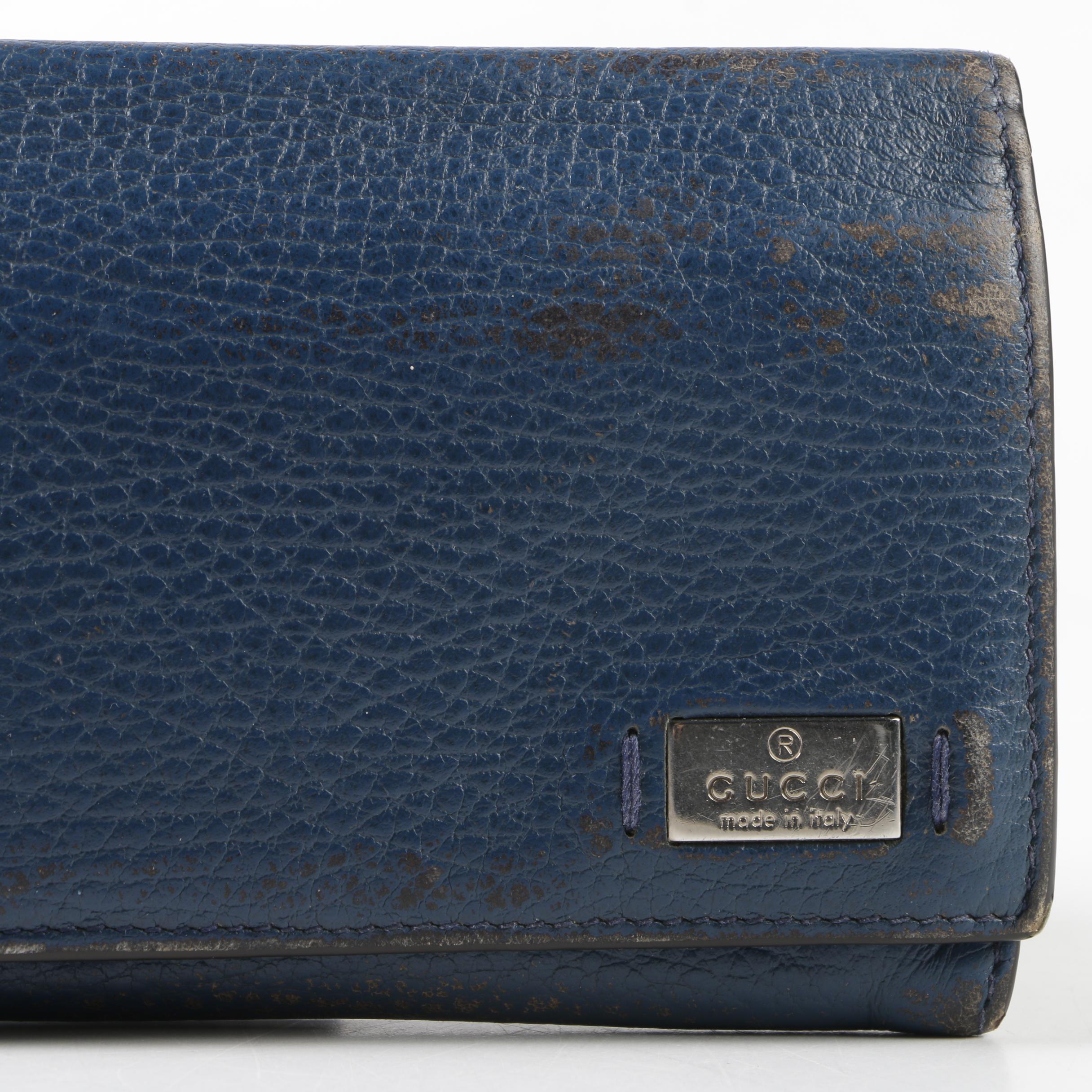 Gucci Blue Grained Leather Bifold Continental Wallet