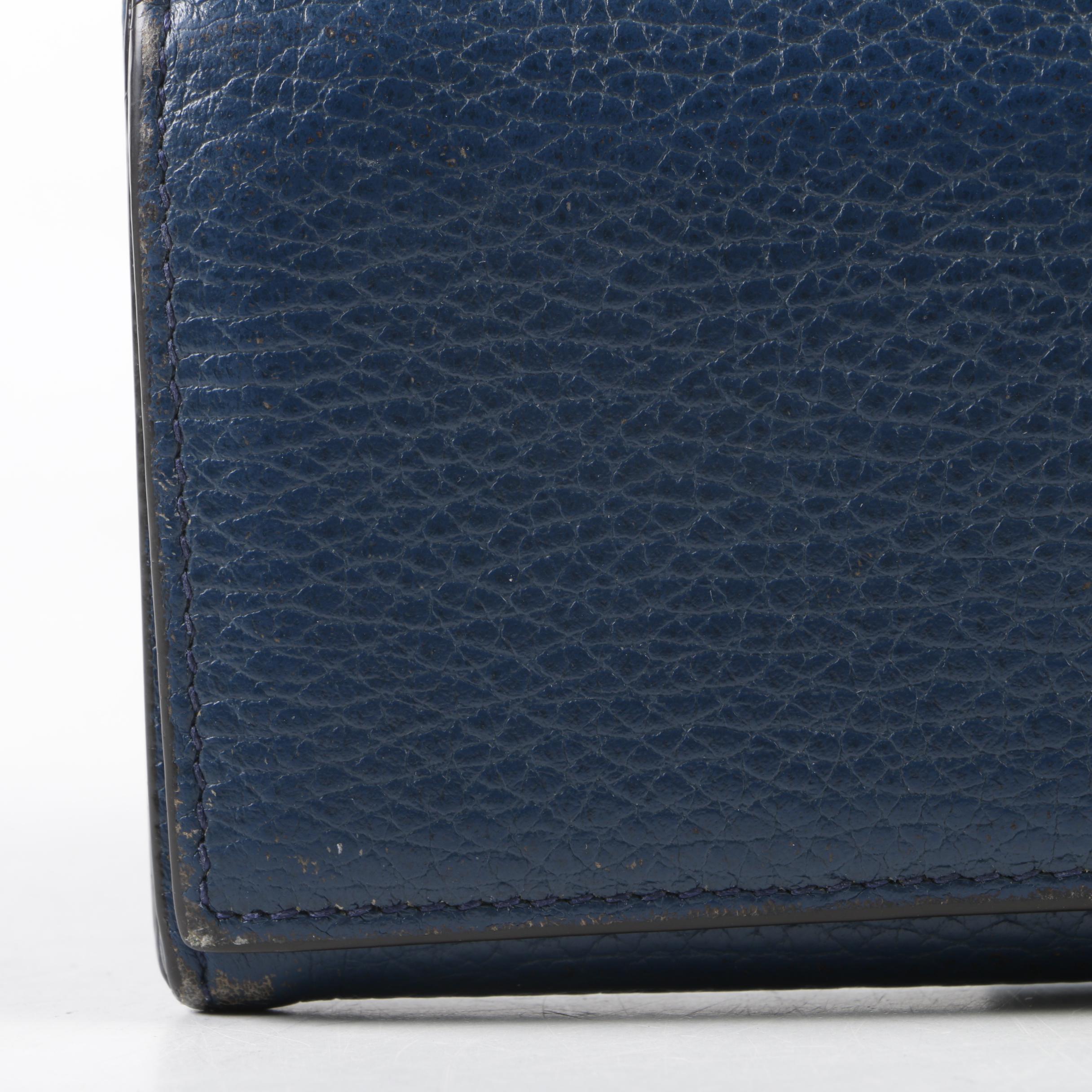 Gucci Blue Grained Leather Bifold Continental Wallet
