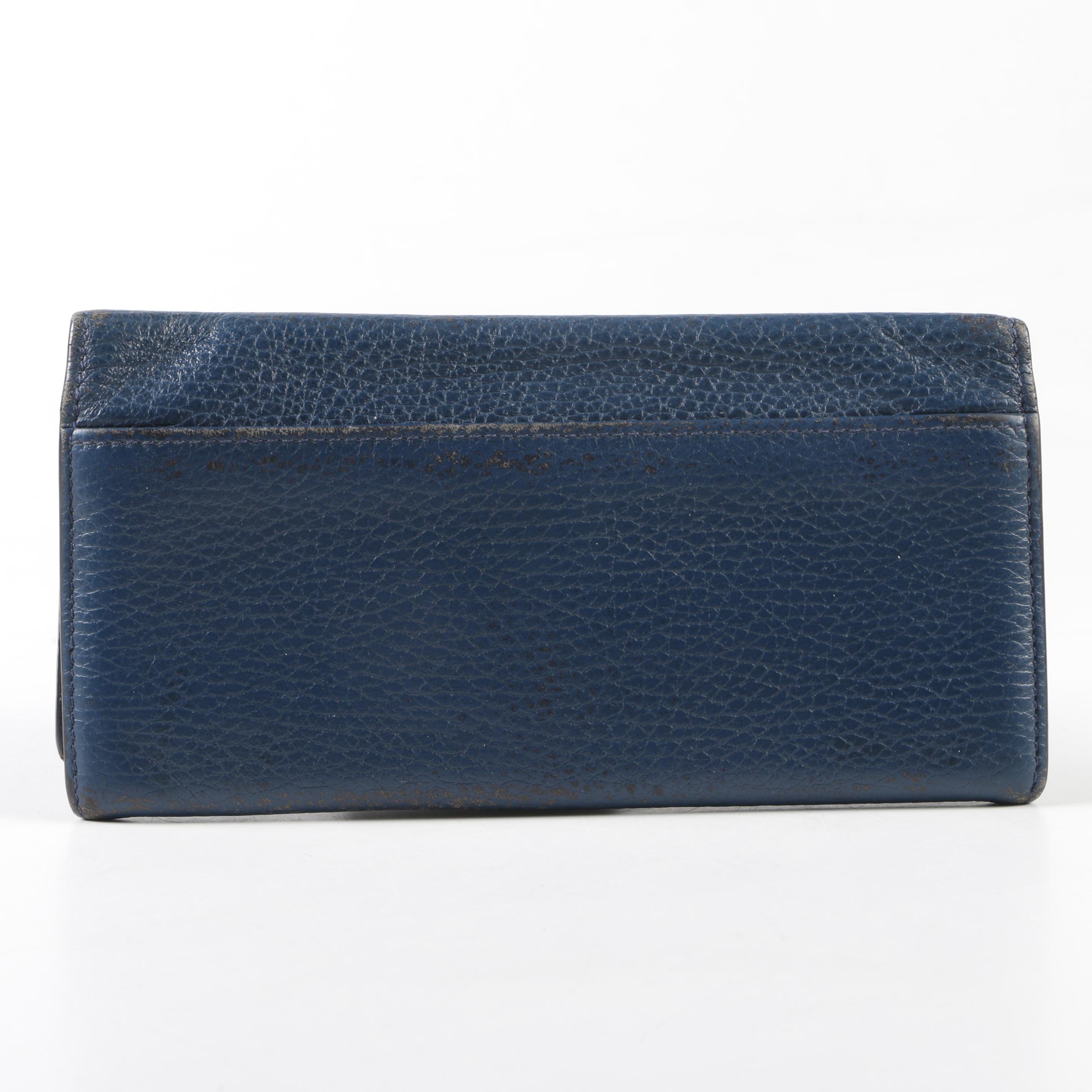 Gucci Blue Grained Leather Bifold Continental Wallet