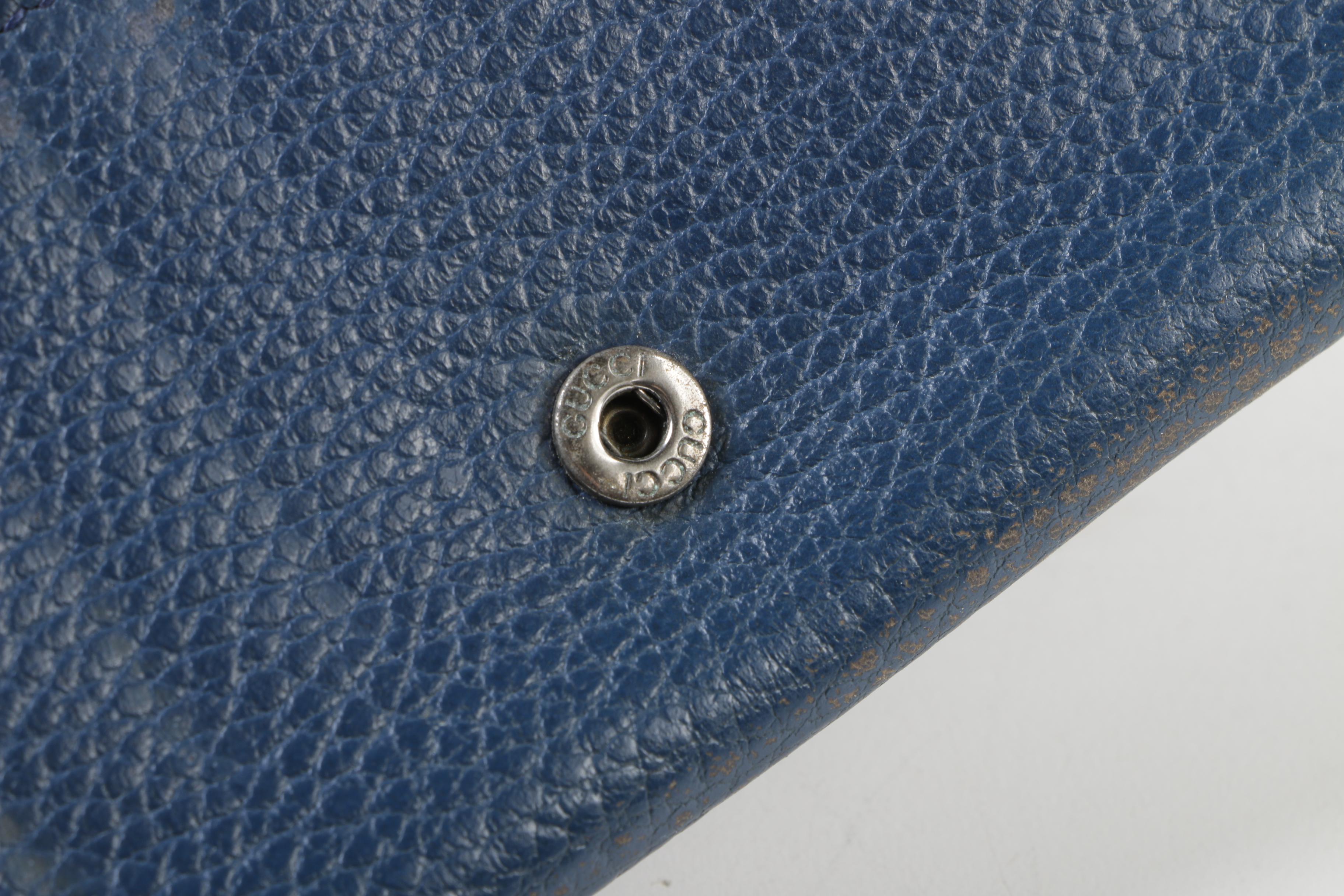 Gucci Blue Grained Leather Bifold Continental Wallet