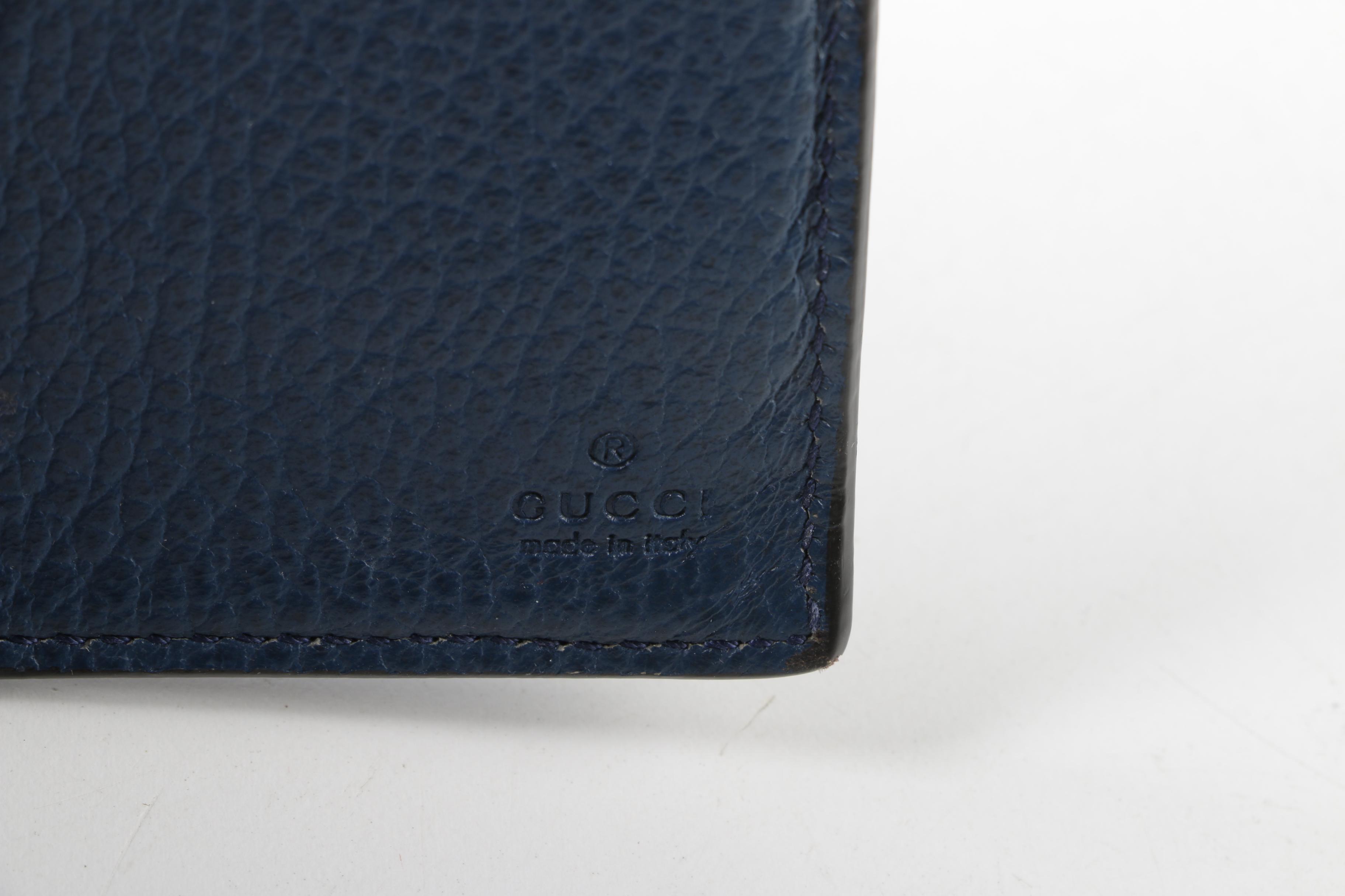 Gucci Blue Grained Leather Bifold Continental Wallet