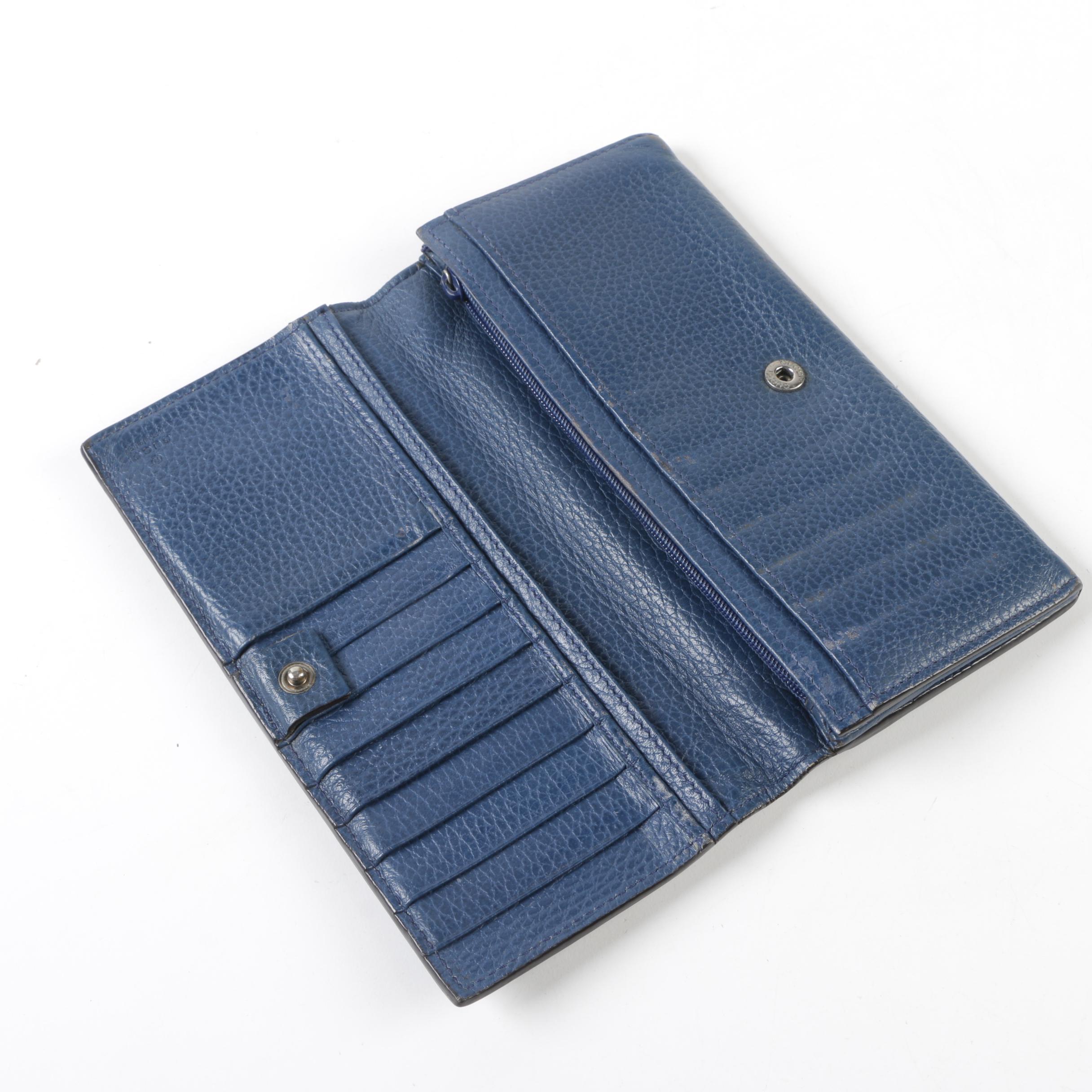 Gucci Blue Grained Leather Bifold Continental Wallet