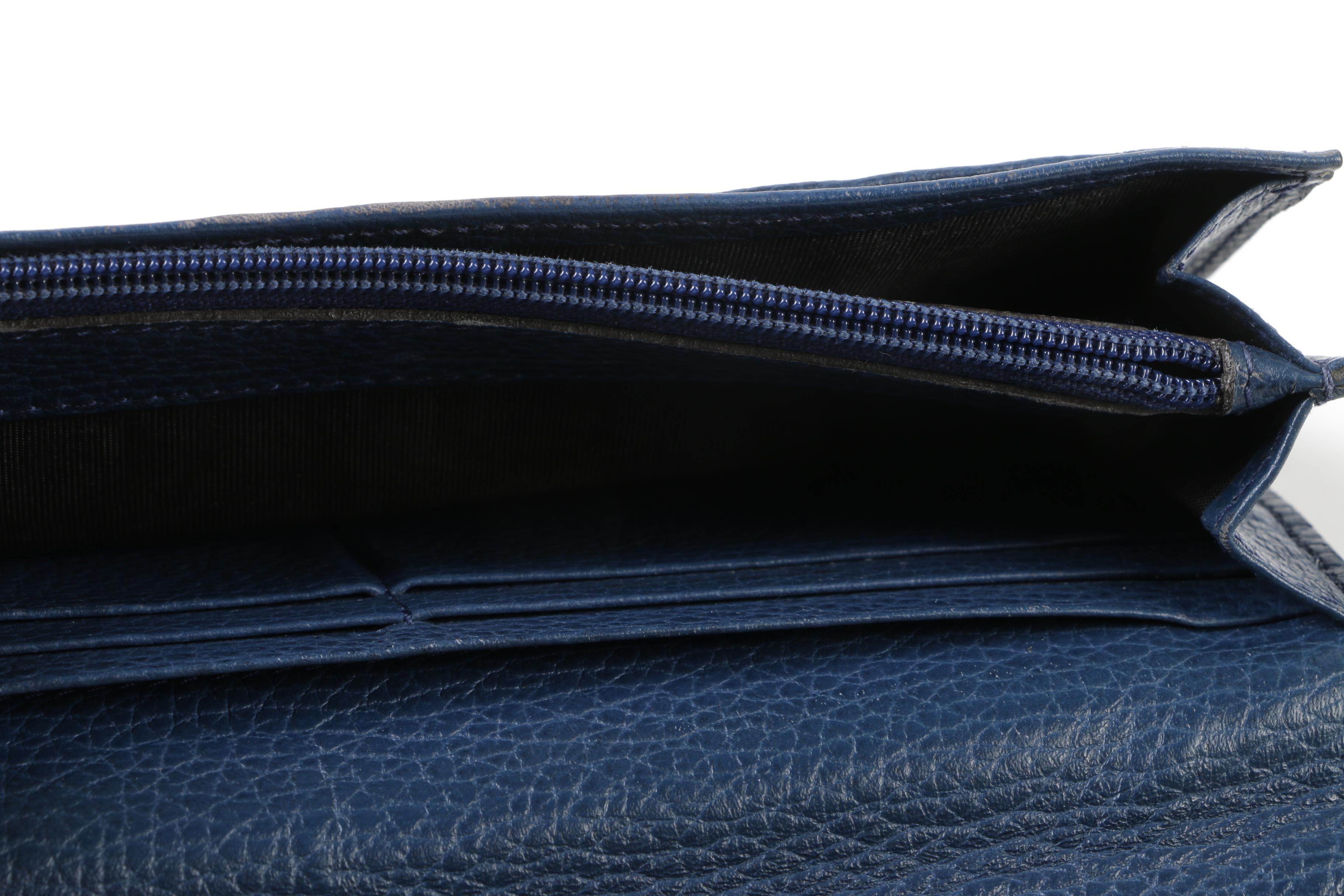 Gucci Blue Grained Leather Bifold Continental Wallet