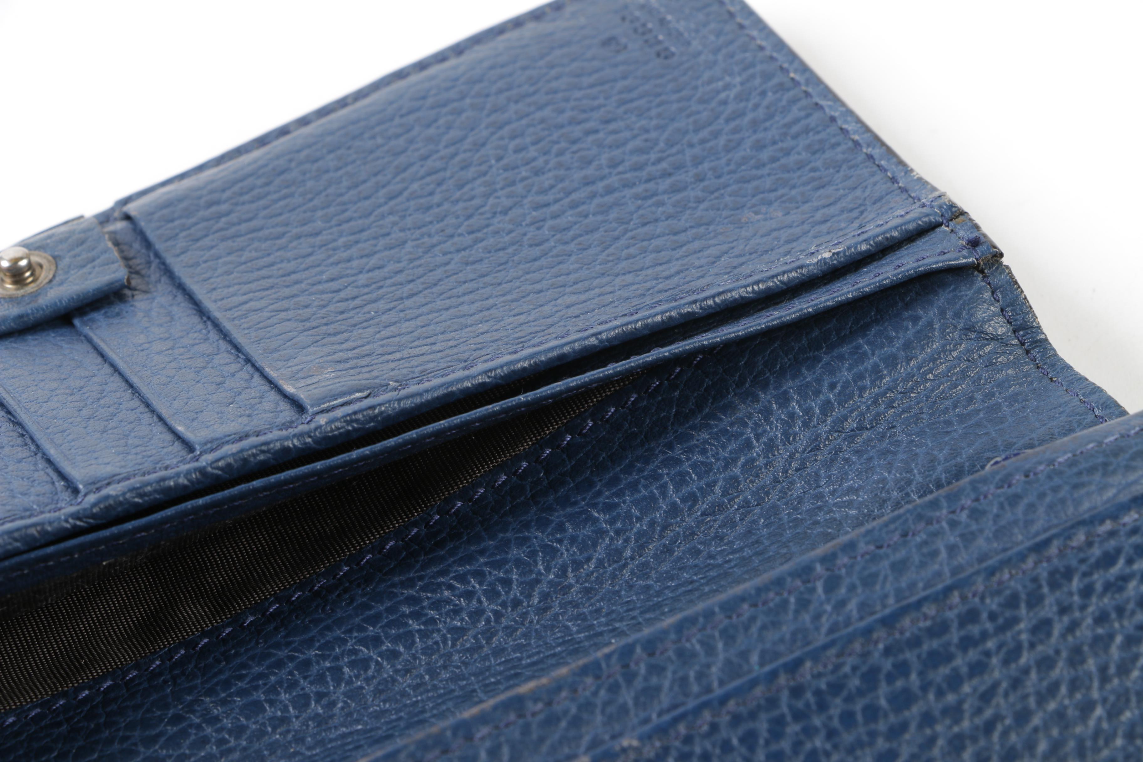 Gucci Blue Grained Leather Bifold Continental Wallet