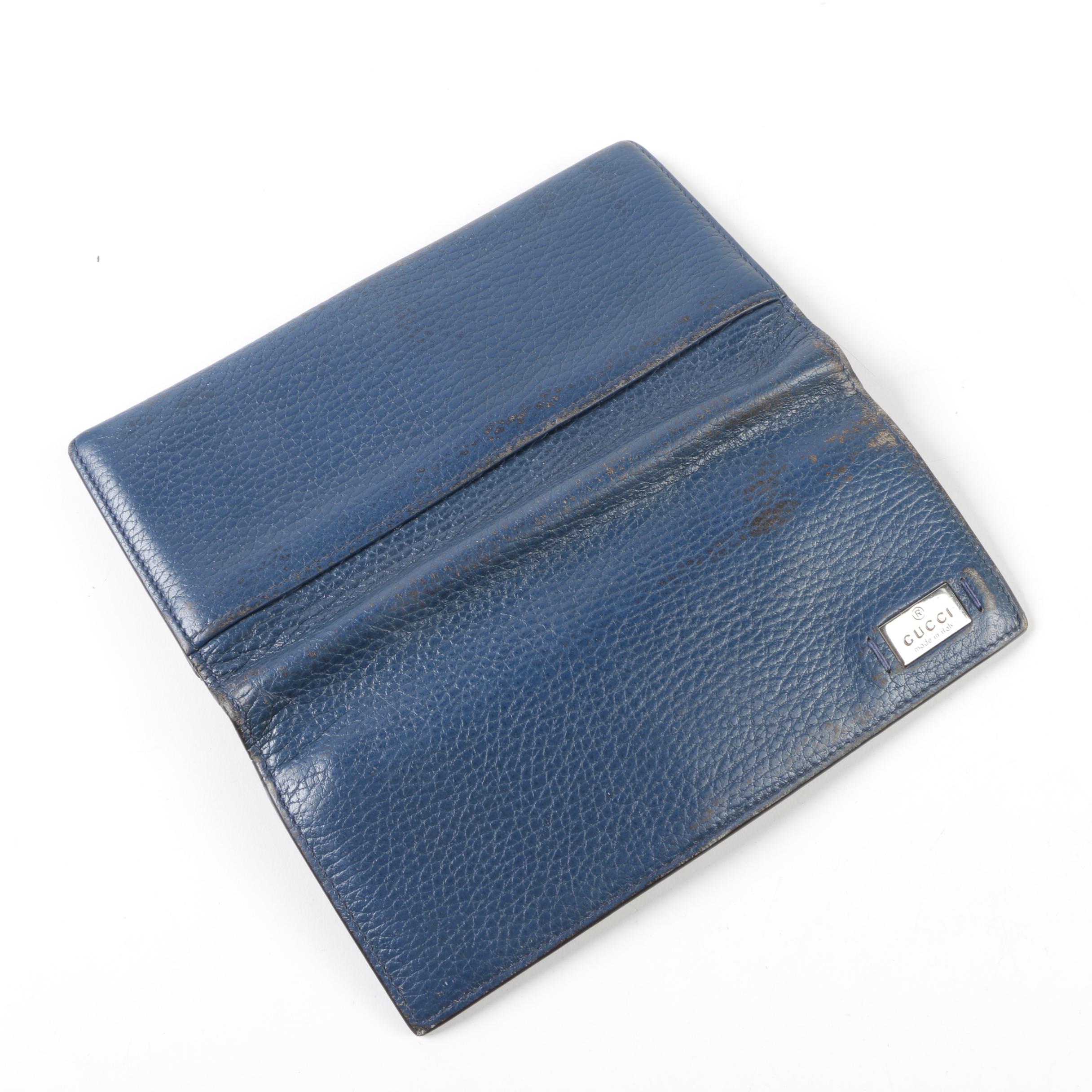 Gucci Blue Grained Leather Bifold Continental Wallet