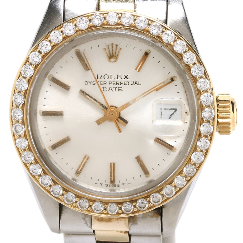 Rolex 14K and 18K Yellow Gold Watch With Diamond Bezel, 1979