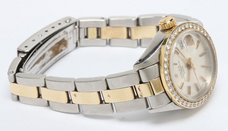 Rolex 14K and 18K Yellow Gold Watch With Diamond Bezel, 1979