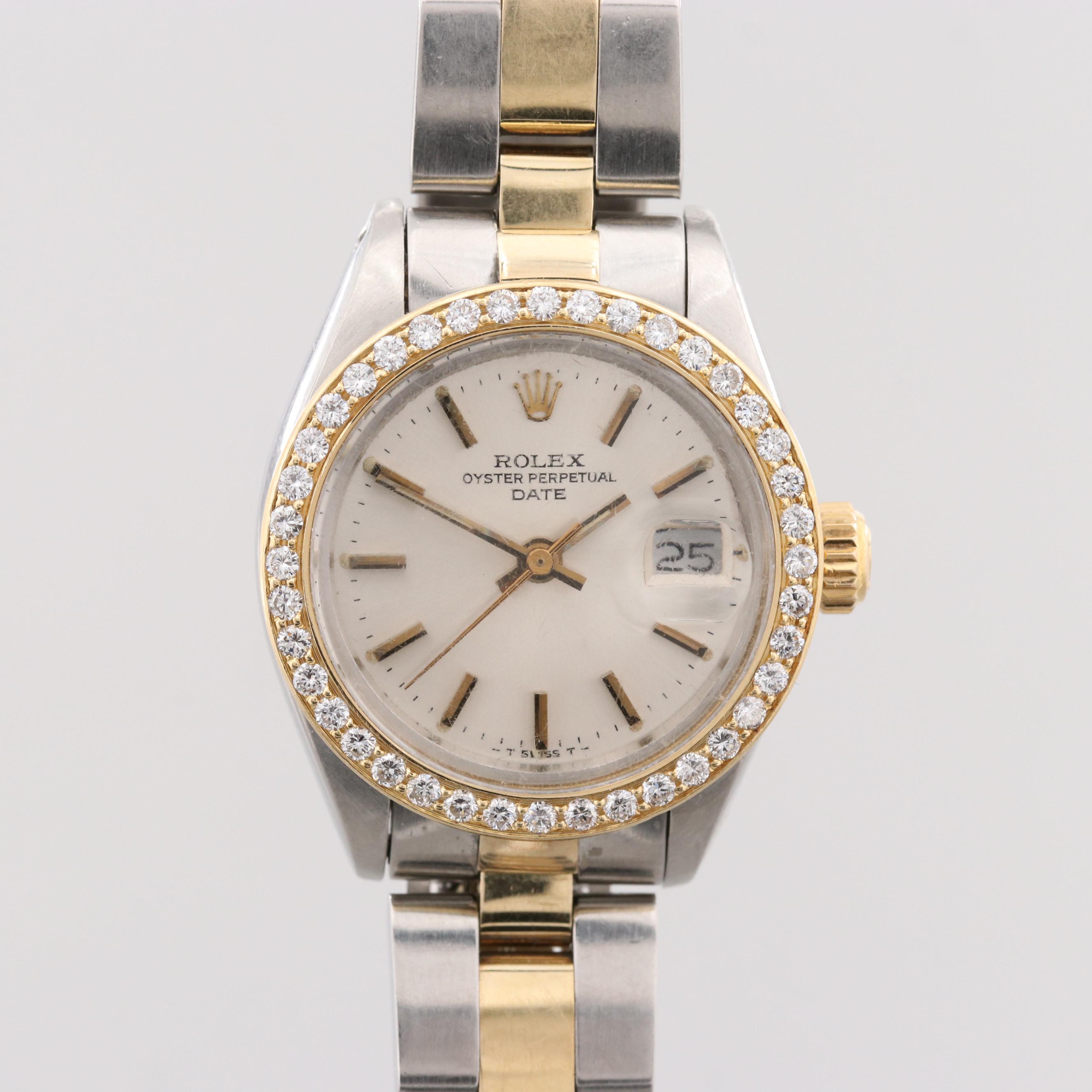 Rolex 14K and 18K Yellow Gold Watch With Diamond Bezel, 1979