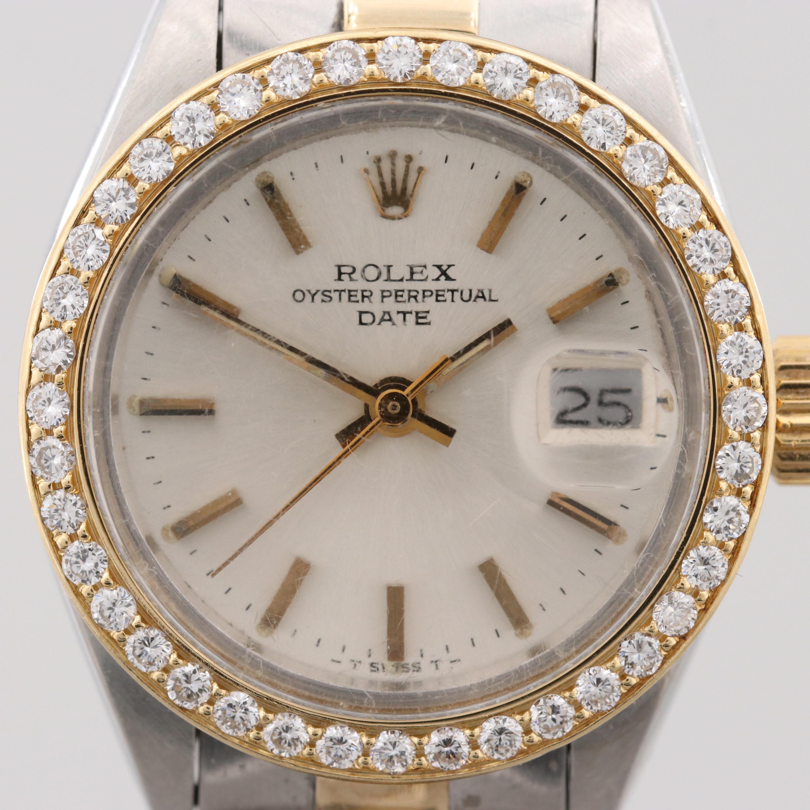 Rolex 14K and 18K Yellow Gold Watch With Diamond Bezel, 1979